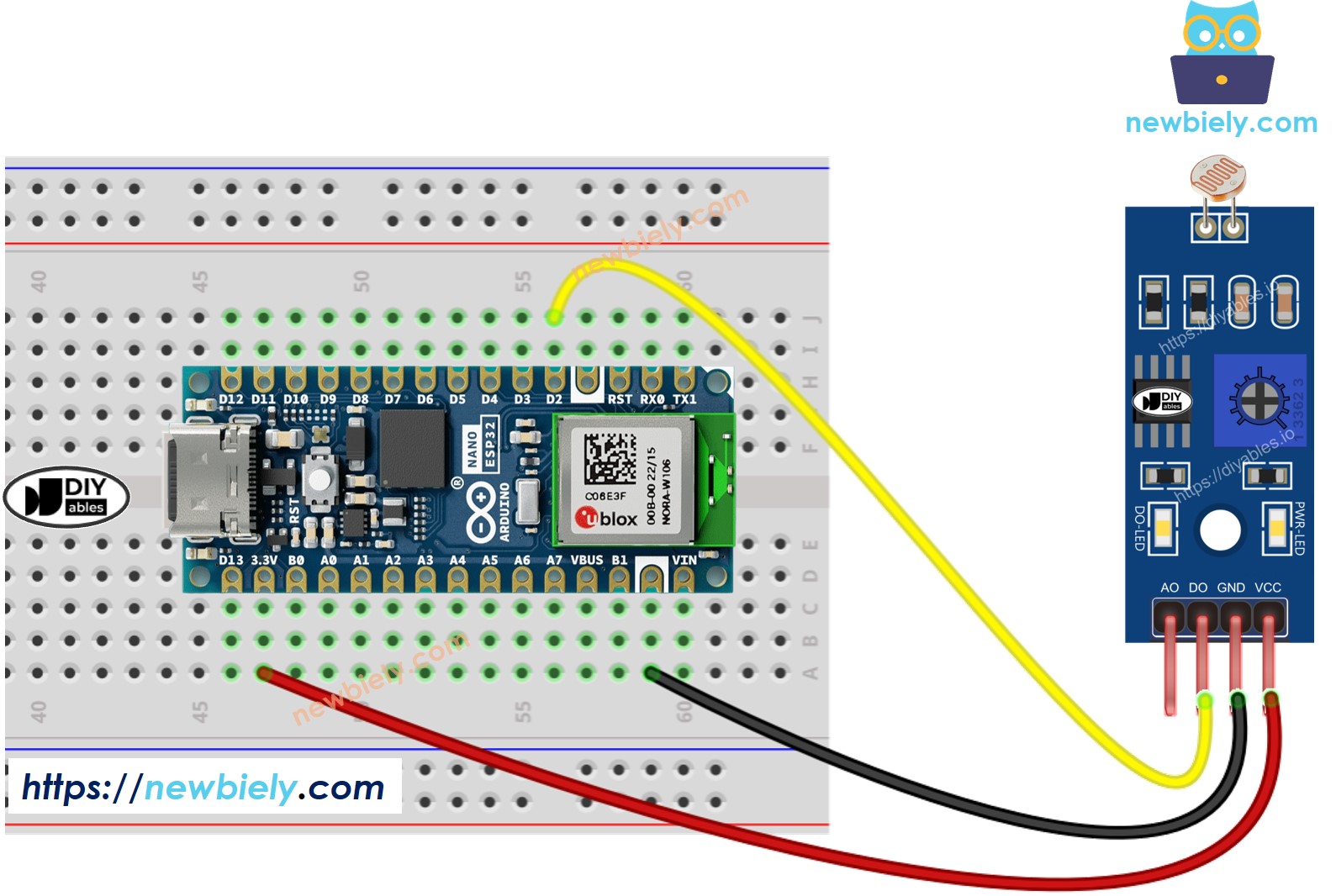 아두이노 나노 ESP32 ldr 광 센서 module 연결 배선도