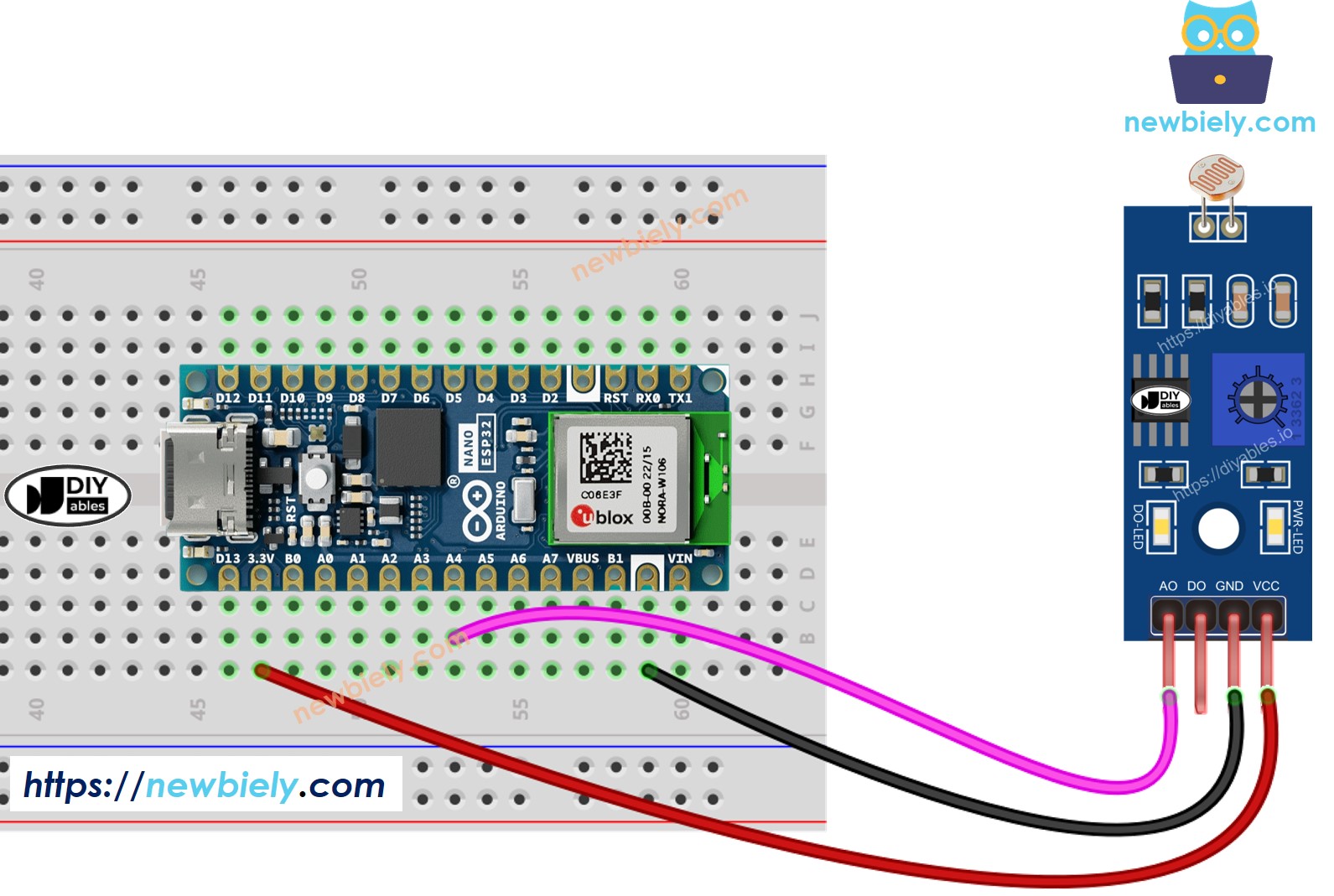 Arduino Nano ESP32 LDR Module wiring diagram