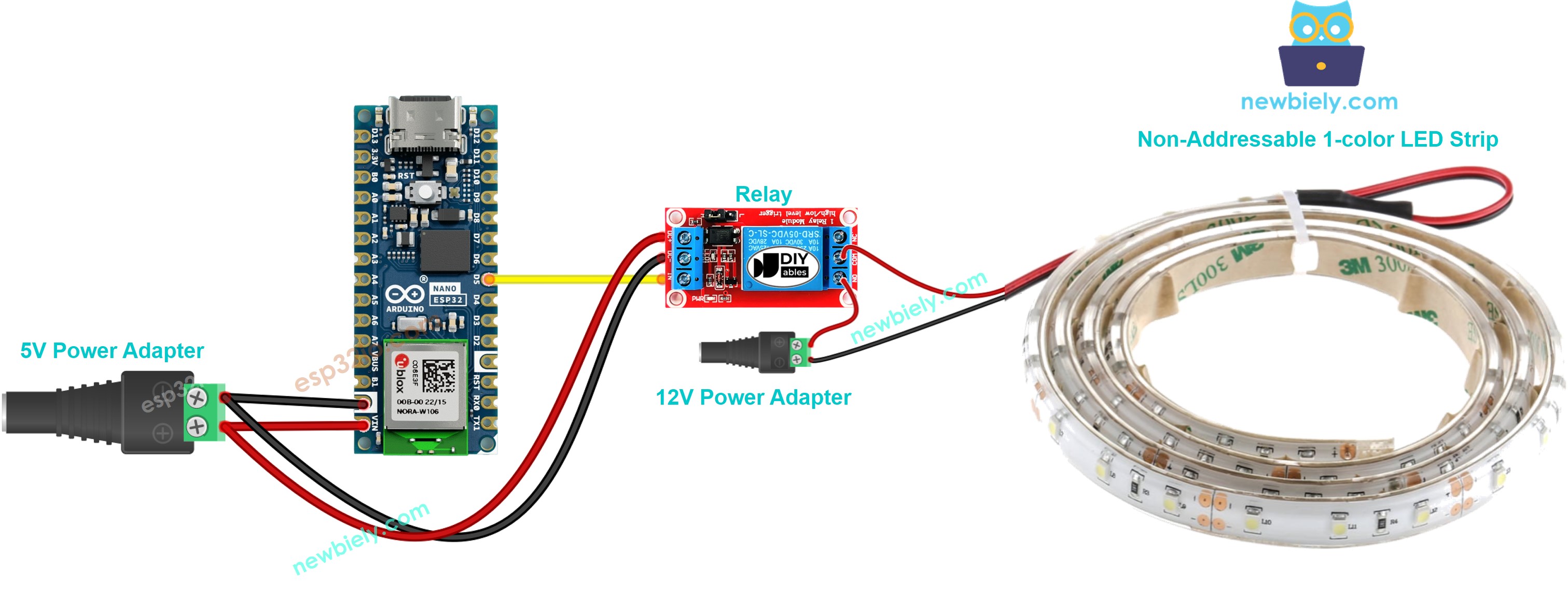 Arduino Nano ESP32 12V LED strip Wiring Diagram