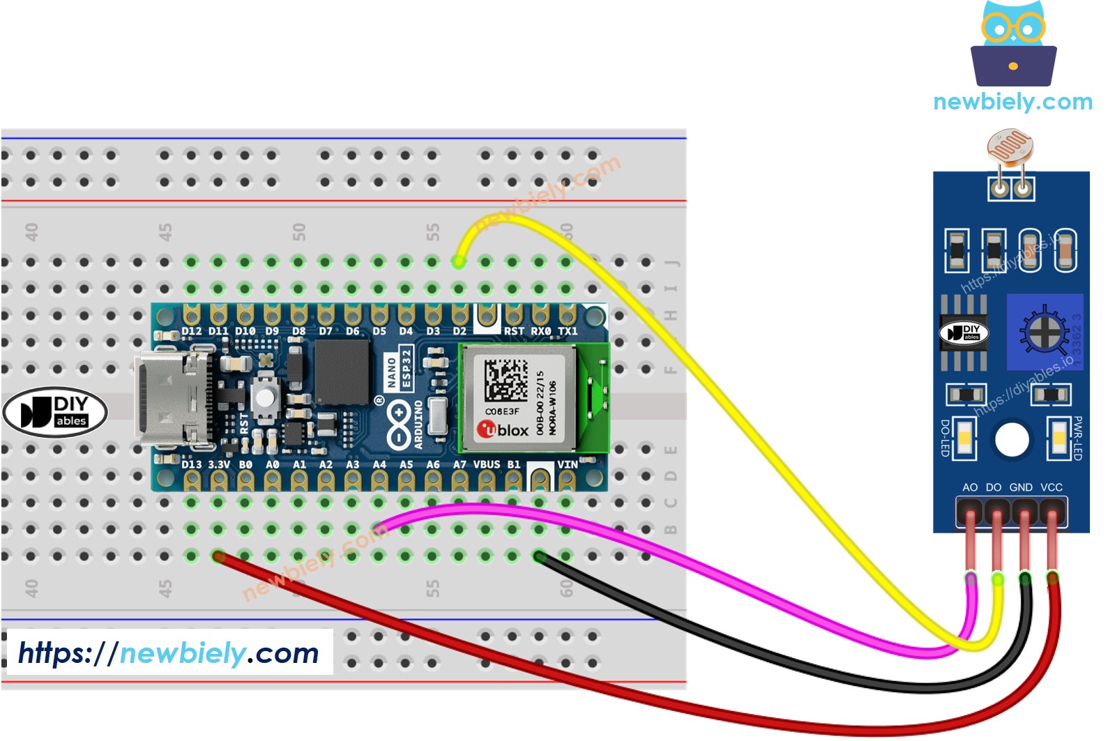 Arduino Nano ESP32 Light Sensor Module wiring diagram