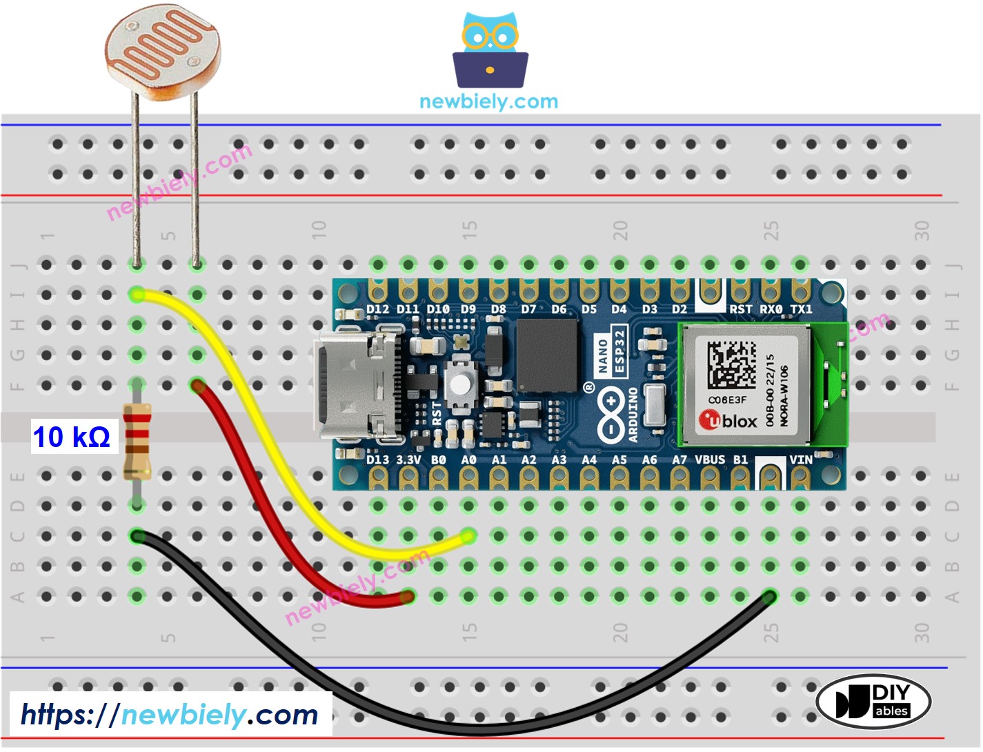 Arduino Nano ESP32 Light Sensor Wiring Diagram