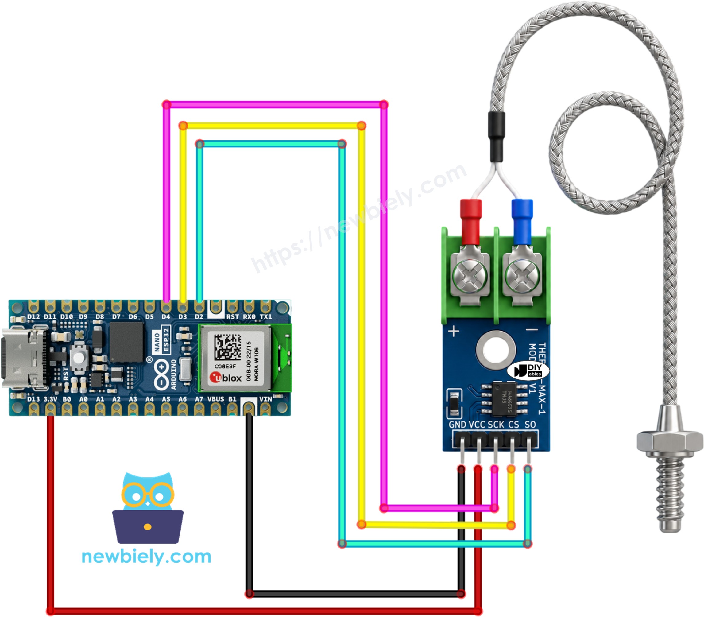 아두이노 나노 ESP32 max6675 열전대 모듈 배선도