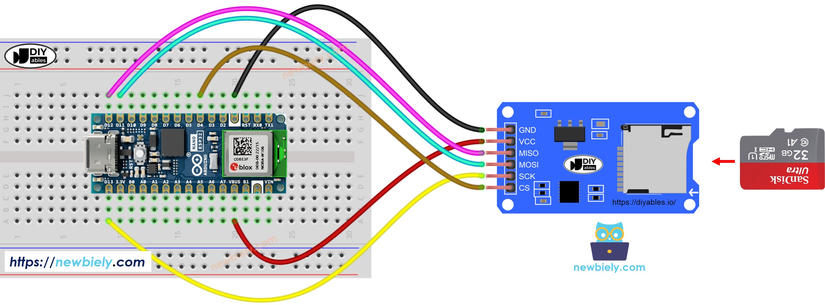 Arduino Nano ESP32 Micro SD Card Module Wiring Diagram