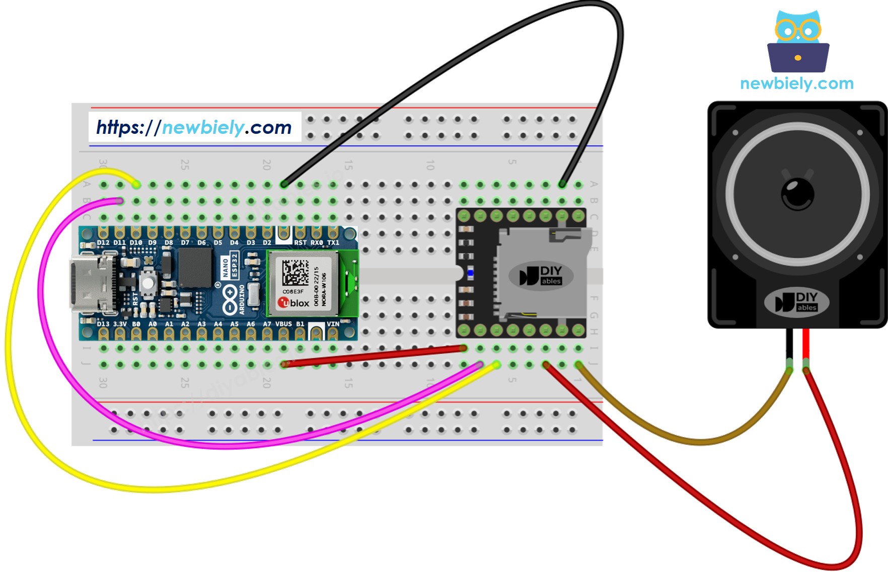 아두이노 나노 ESP32 미니 mp3 플레이어 배선 다이어그램