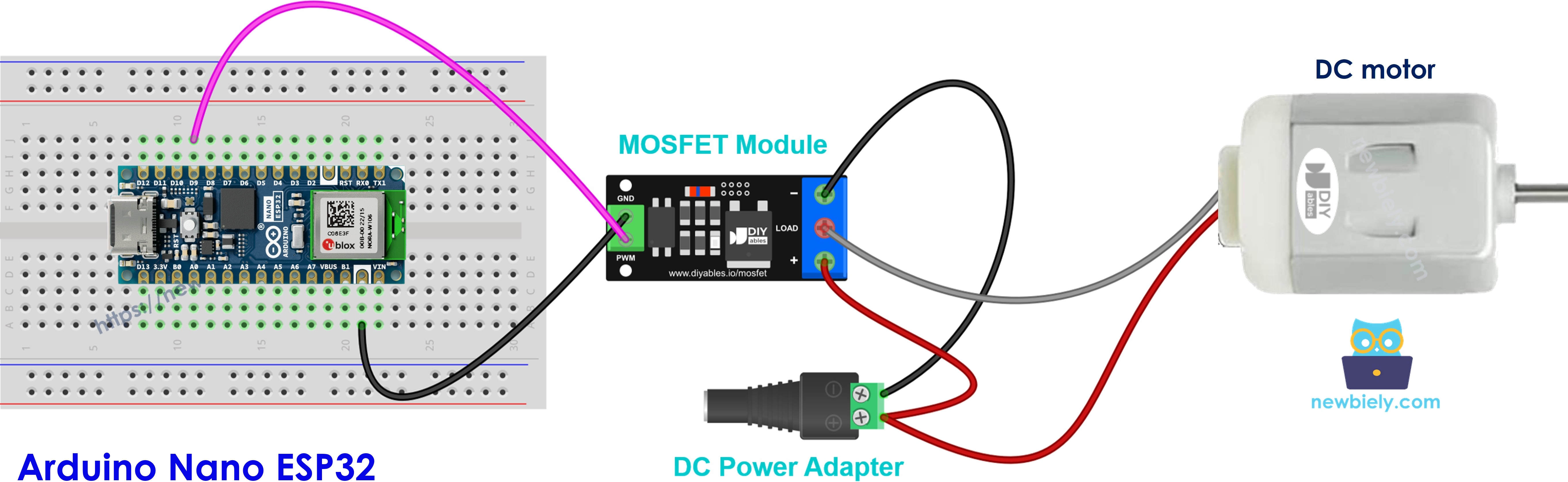 아두이노 나노 ESP32 예제: mosfet 모듈로 12v dc 모터 구동