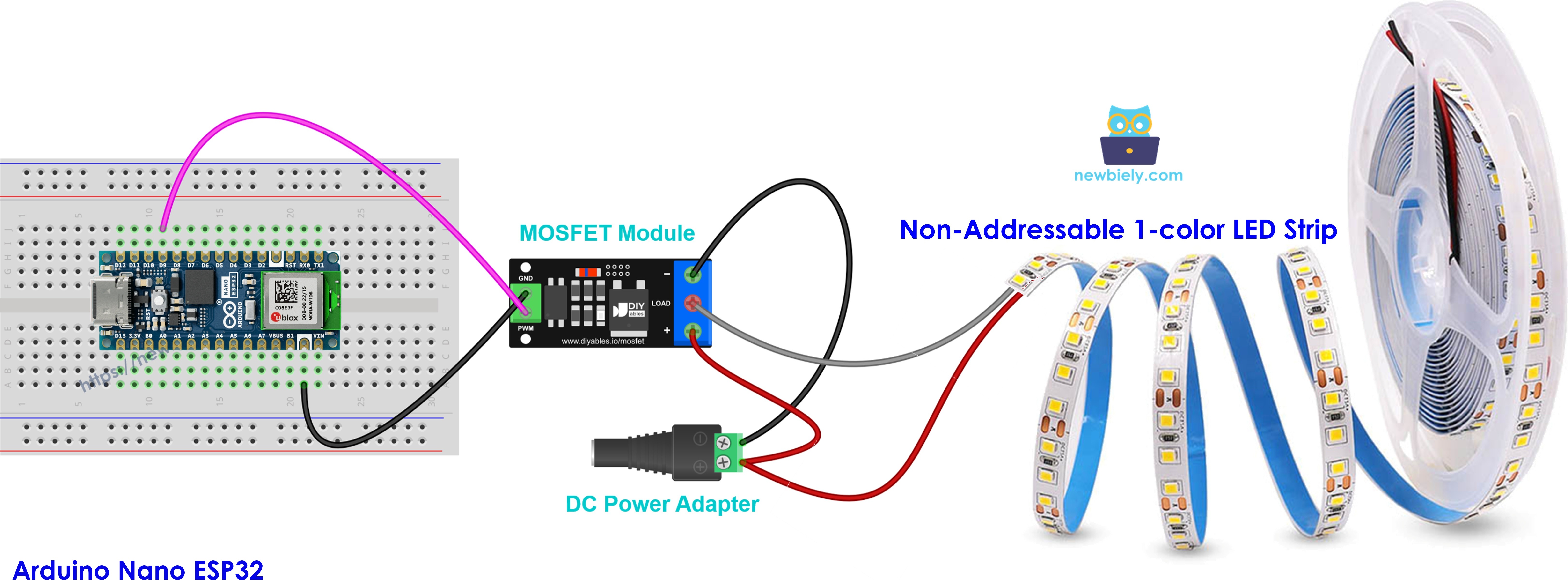 단색 12v LED 스트립을 mosfet 모듈에 연결하기