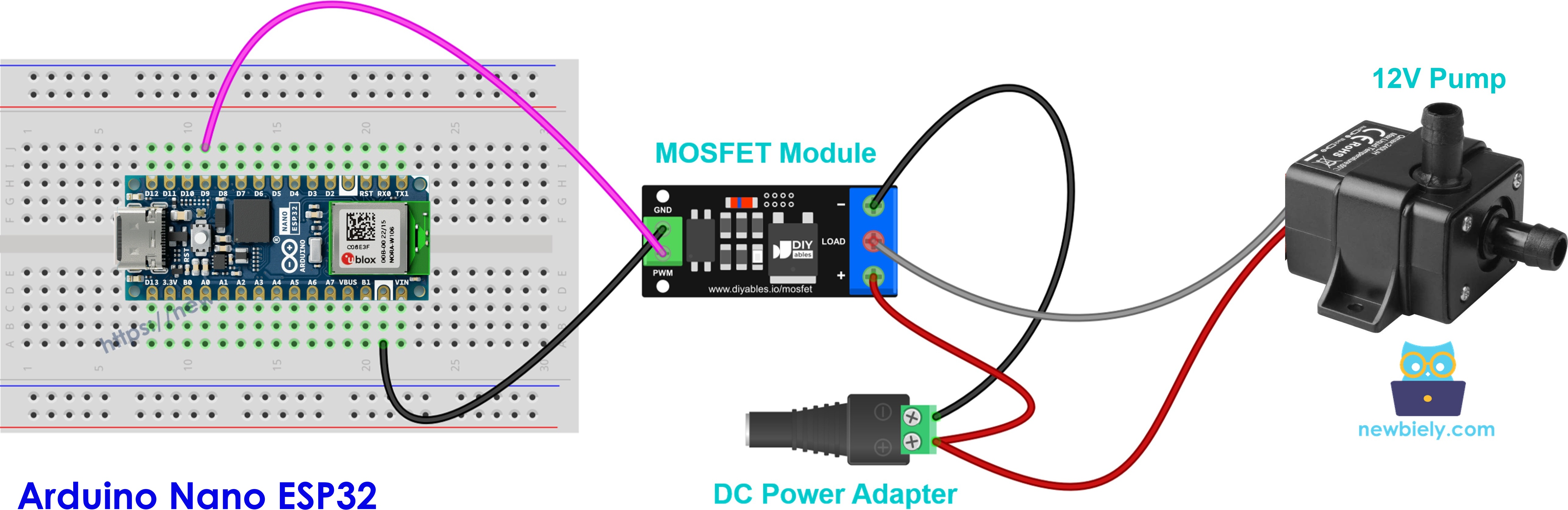 mosfet 모듈에 연결한 12v 워터 펌프