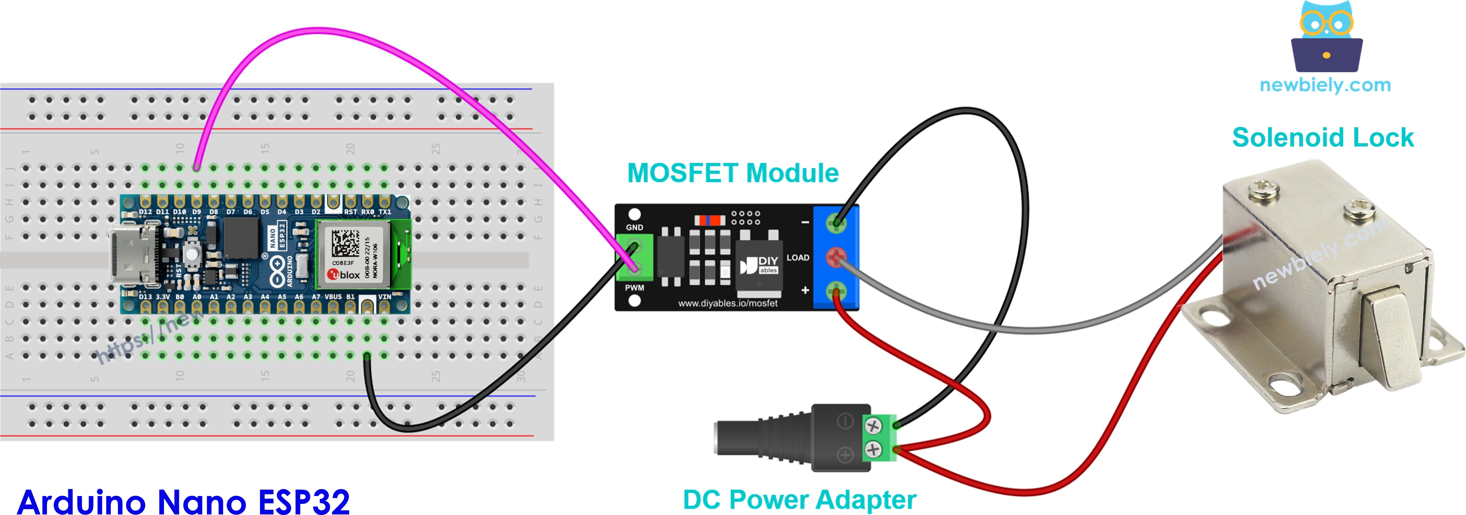 12v 솔레노이드 잠금장치를 사용한 mosfet 모듈 예제