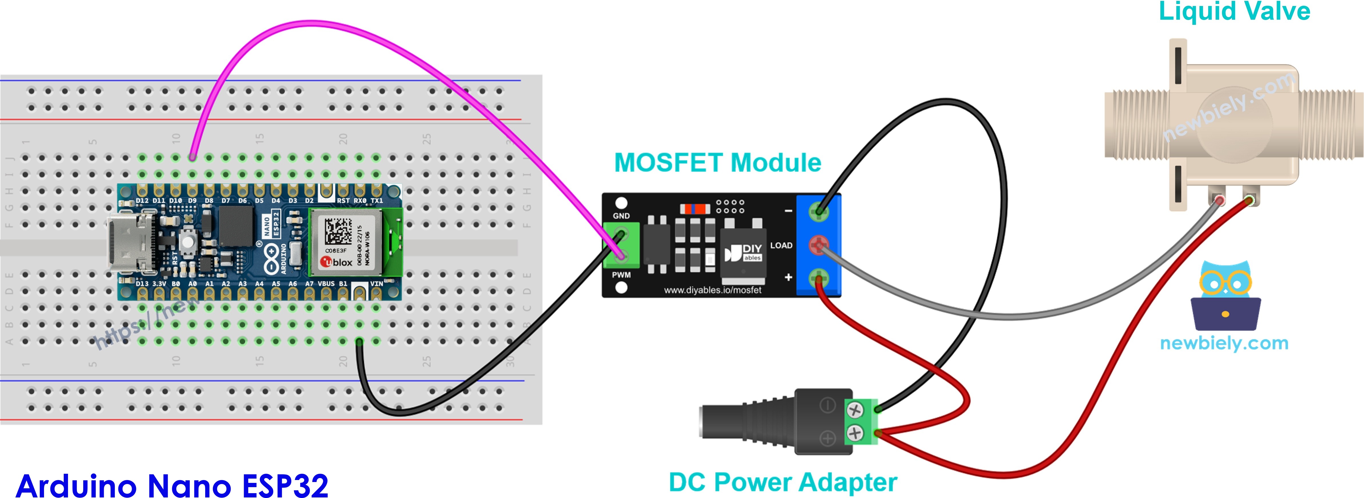 mosfet 모듈에 연결한 상시 닫힘 12v 솔레노이드 밸브