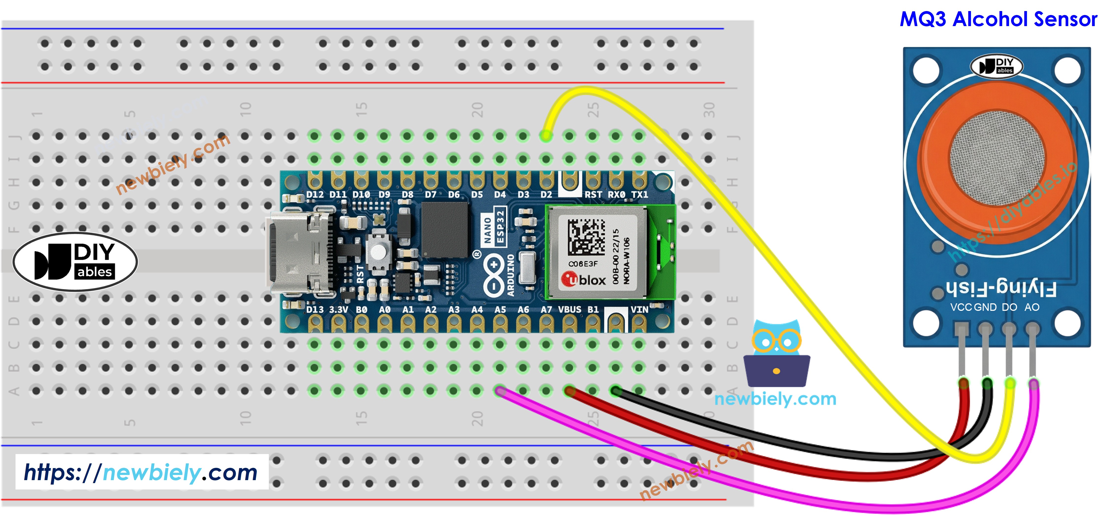 아두이노 나노 ESP32 mq3 알코올 센서 배선 다이어그램