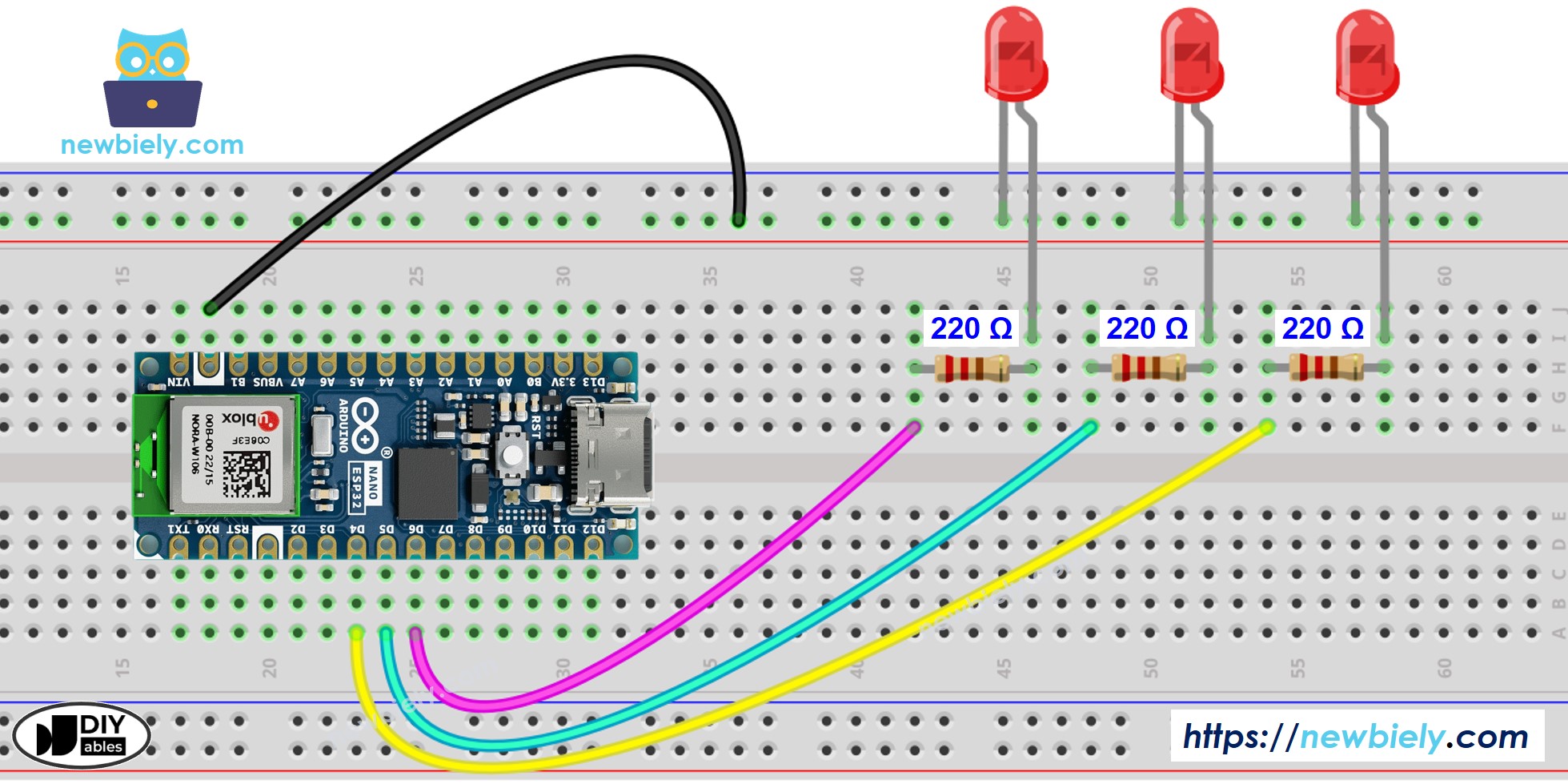 아두이노 나노 ESP32 multiple LED 연결 배선도