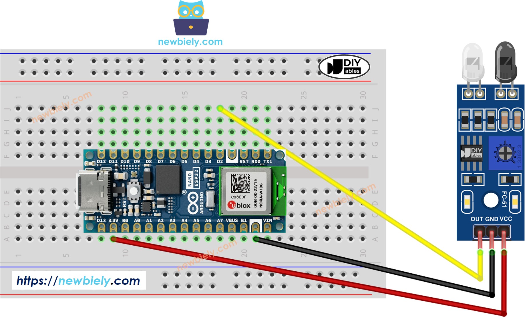 Arduino Nano ESP32 IR obstacle avoidance sensor wiring diagram