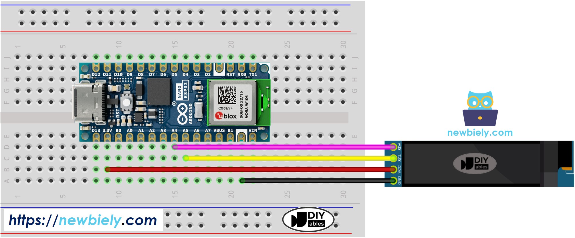 Arduino Nano ESP32 OLED 128x32 wiring diagram