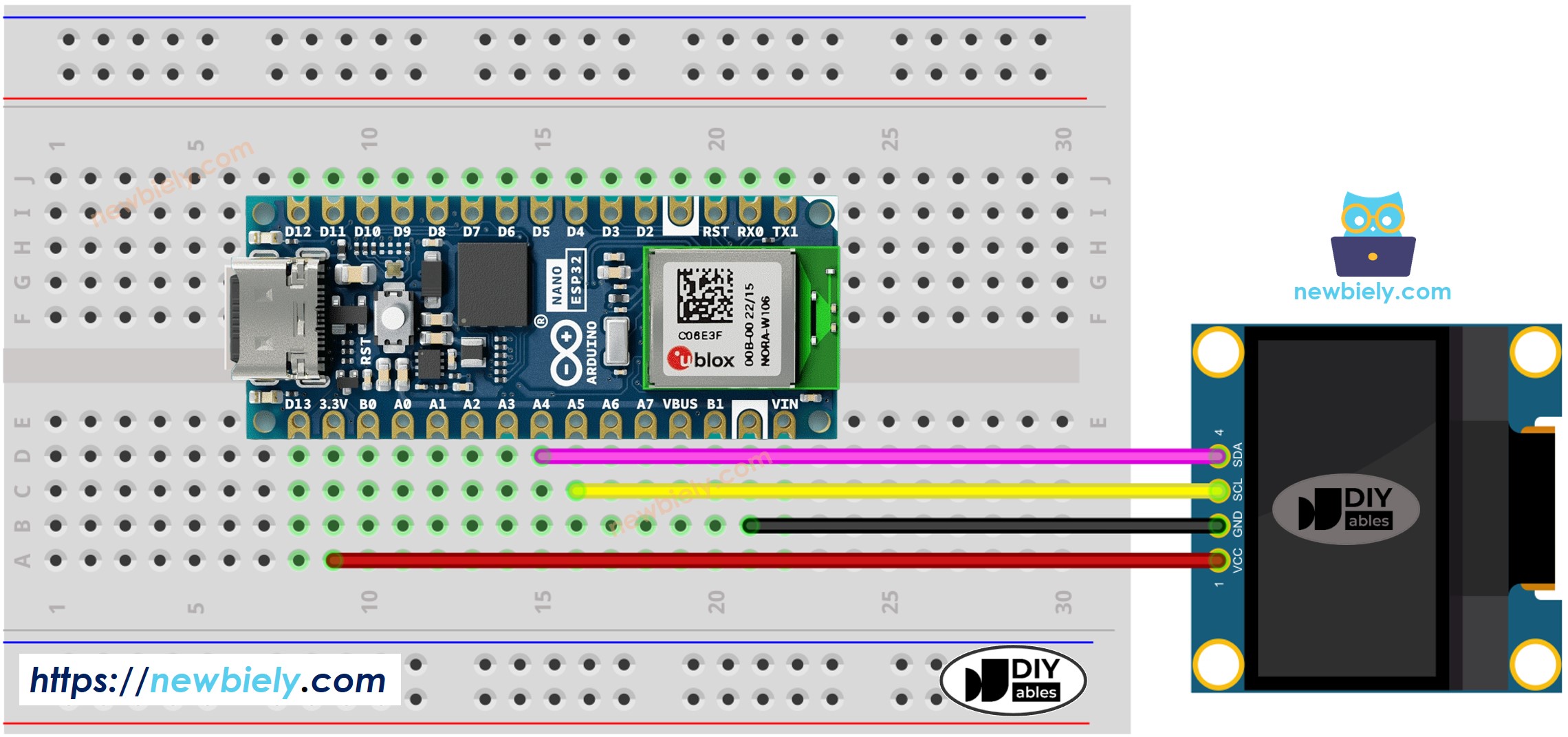 Arduino Nano ESP32 OLED wiring diagram