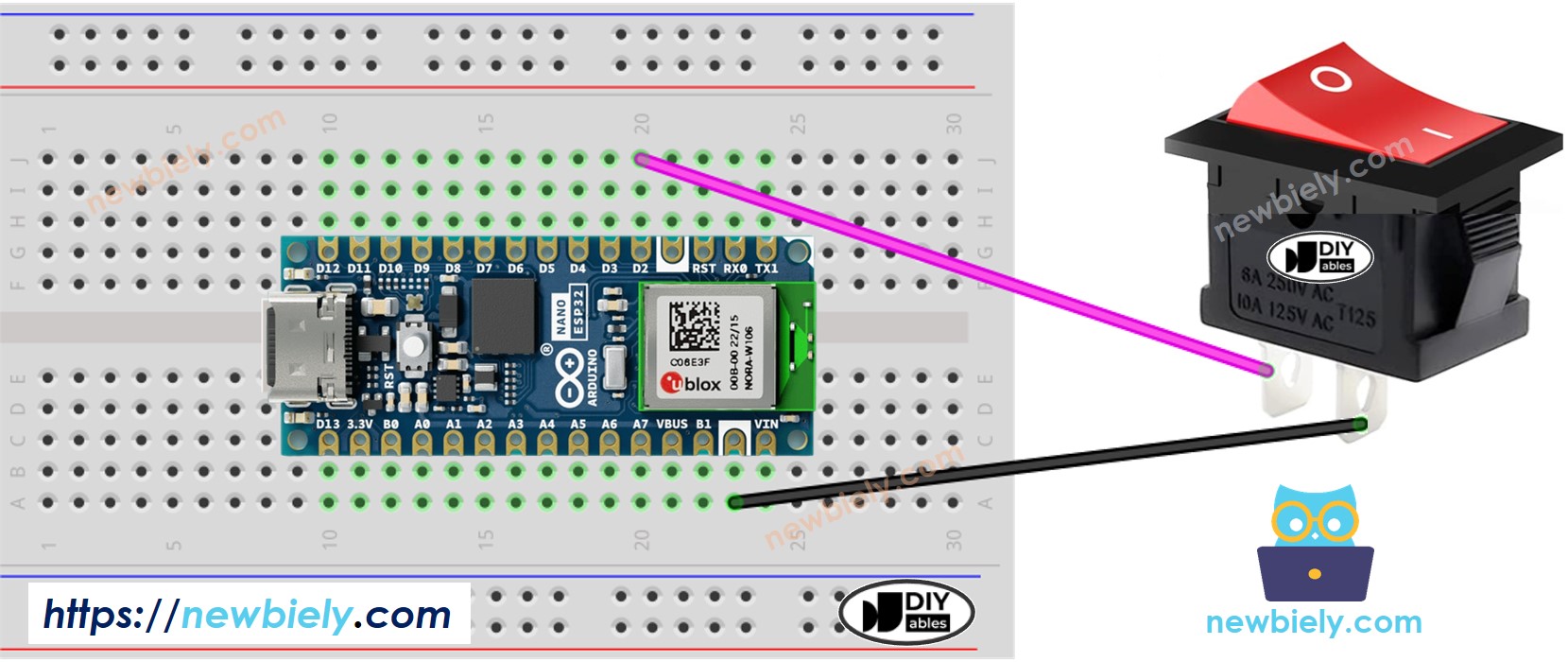 Arduino Nano ESP32 ON/OFF Switch Wiring Diagram