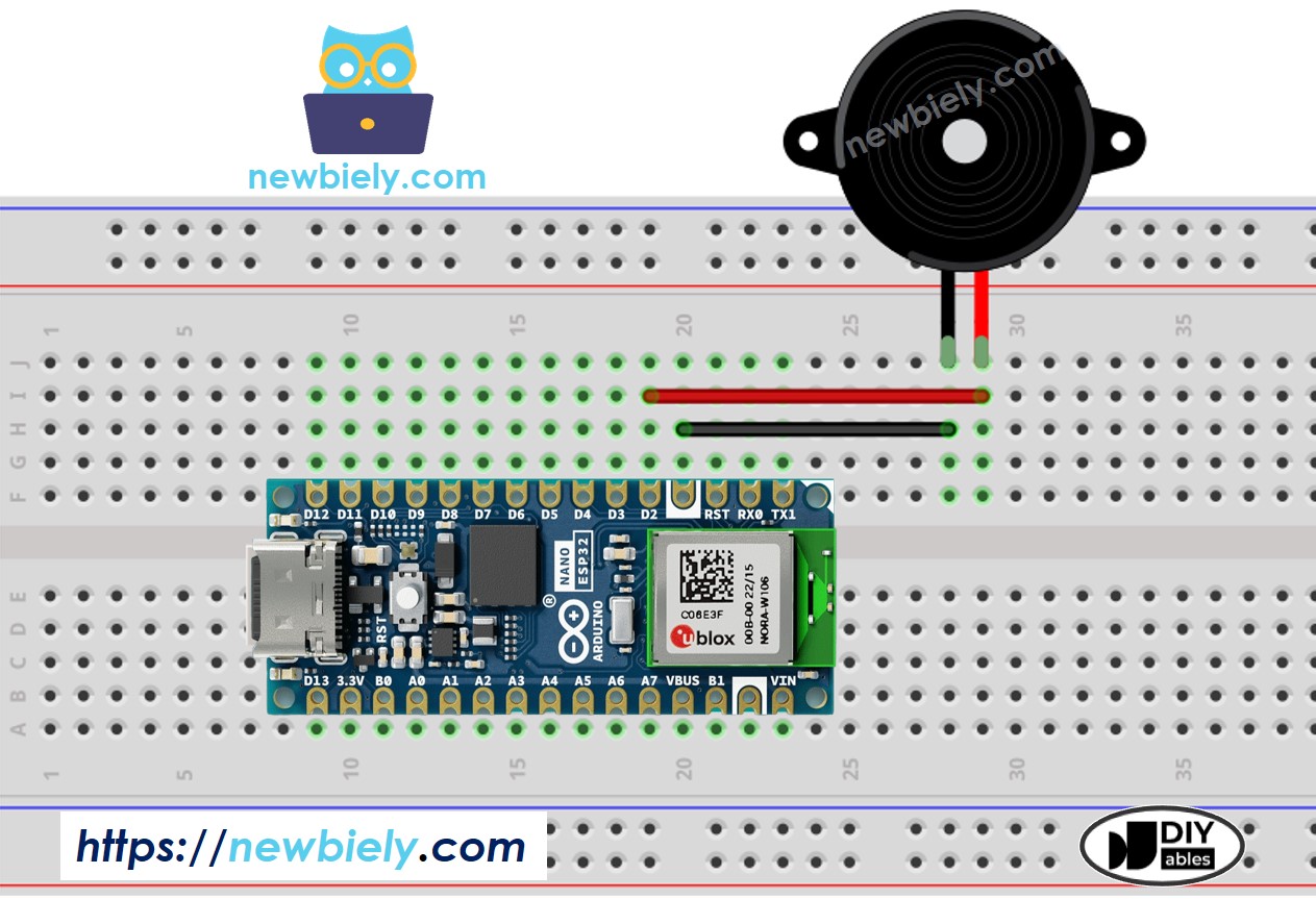 Arduino Nano ESP32 Piezo Buzzer Wiring Diagram