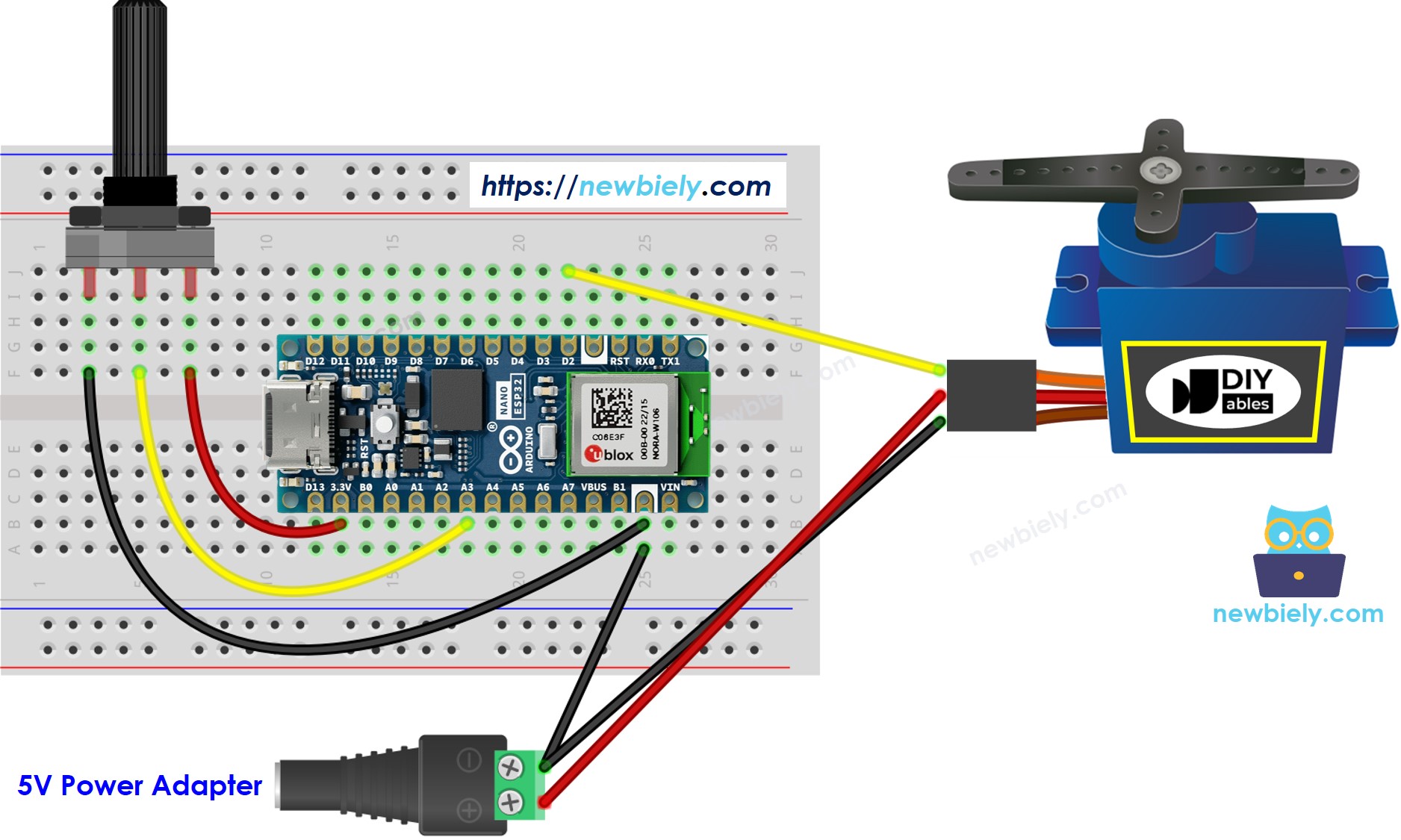 아두이노 나노 ESP32 서보 모터 가변저항 연결 배선도