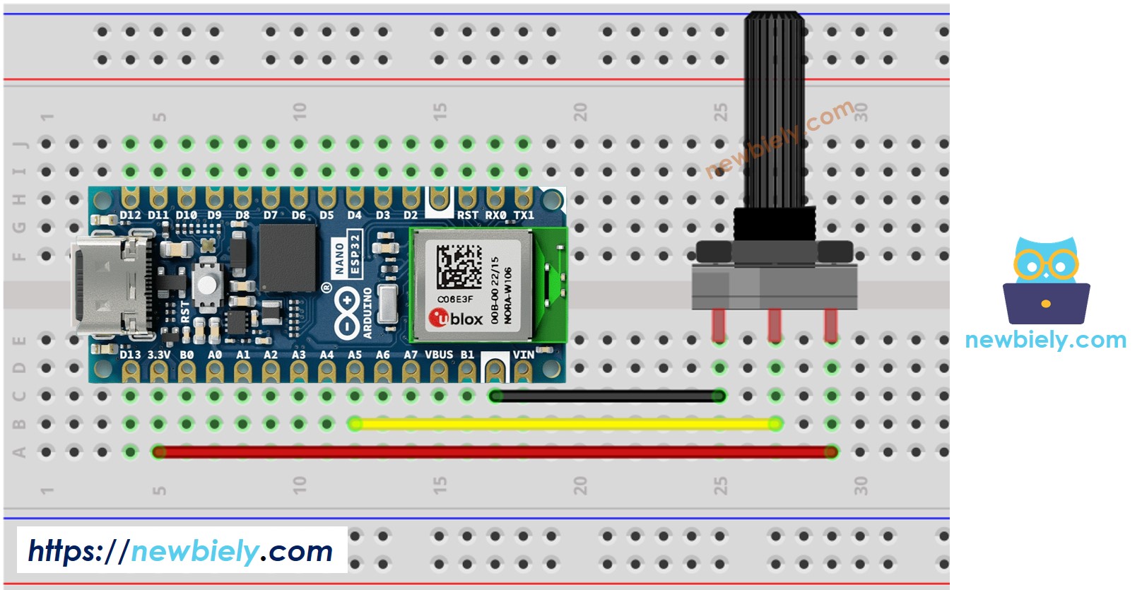 Arduino Nano ESP32 Potentiometer Wiring Diagram