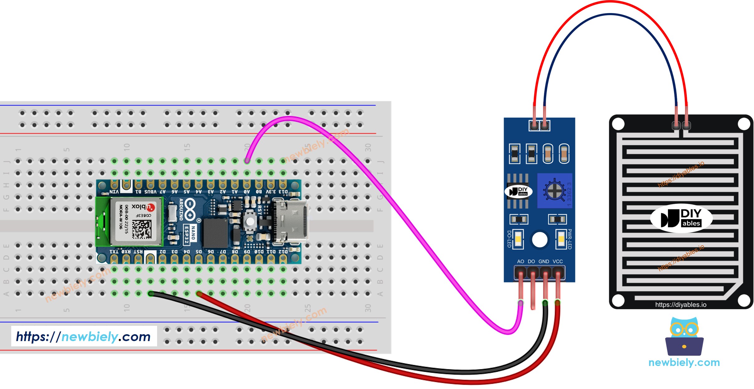 아두이노 나노 ESP32 rain detection 연결 배선도