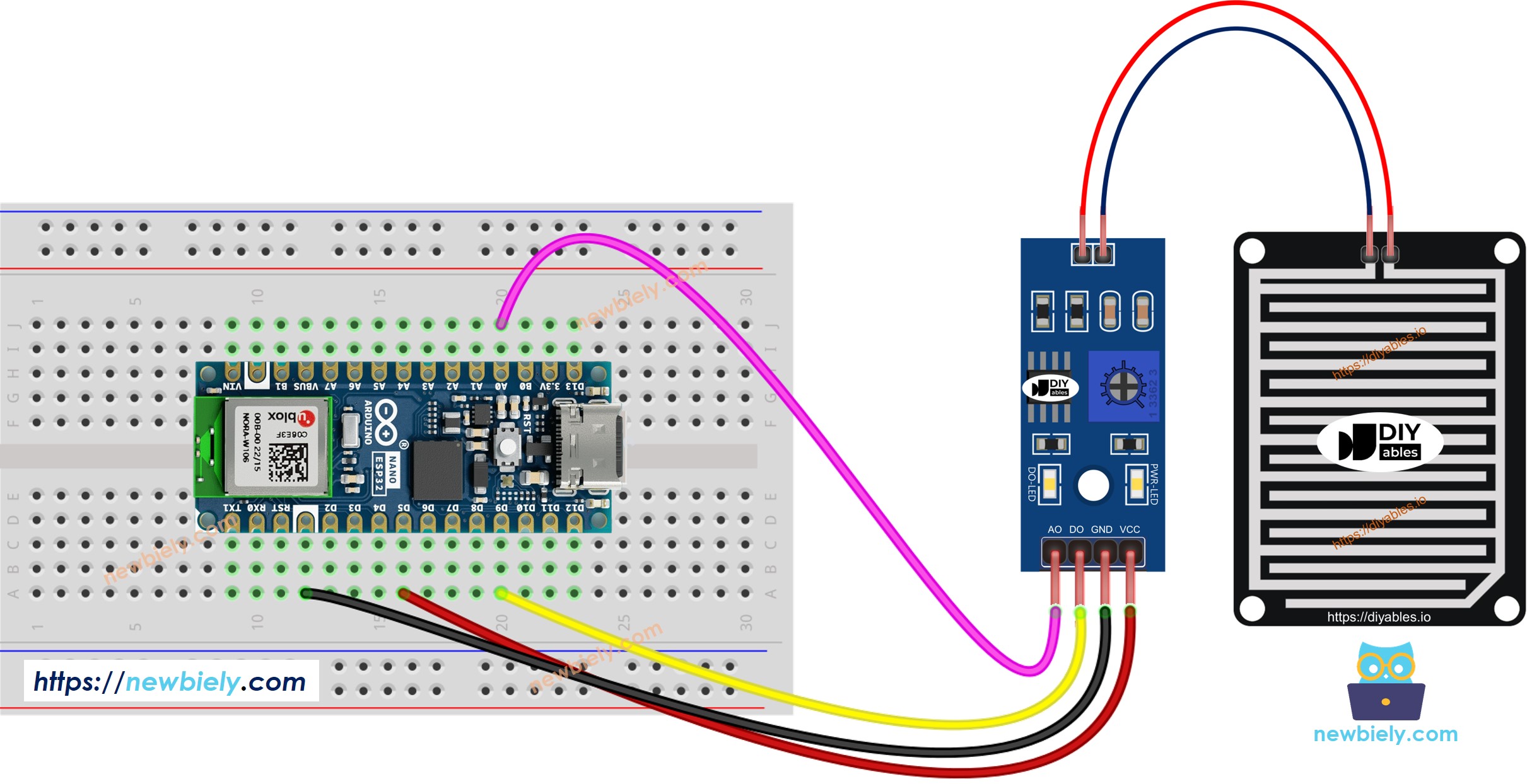 Arduino Nano ESP32 rain detector wiring diagram