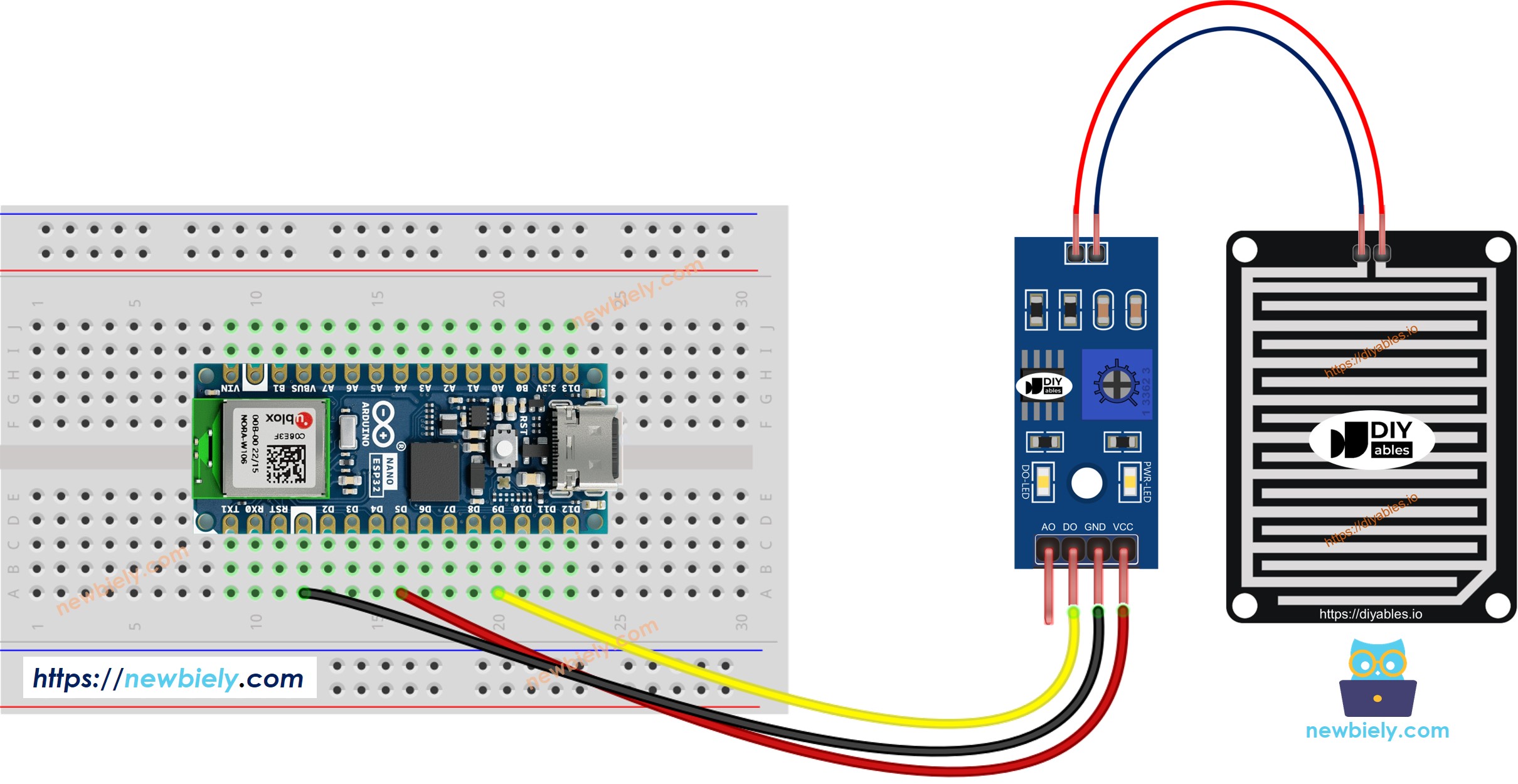 Arduino Nano ESP32 rain sensor wiring diagram