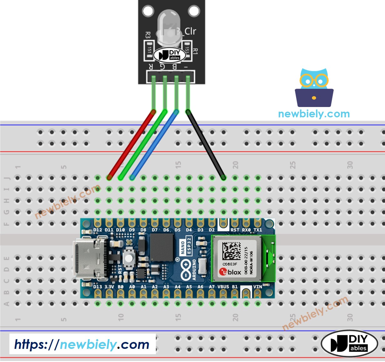 Arduino Nano ESP32 RGB LED module wiring diagram