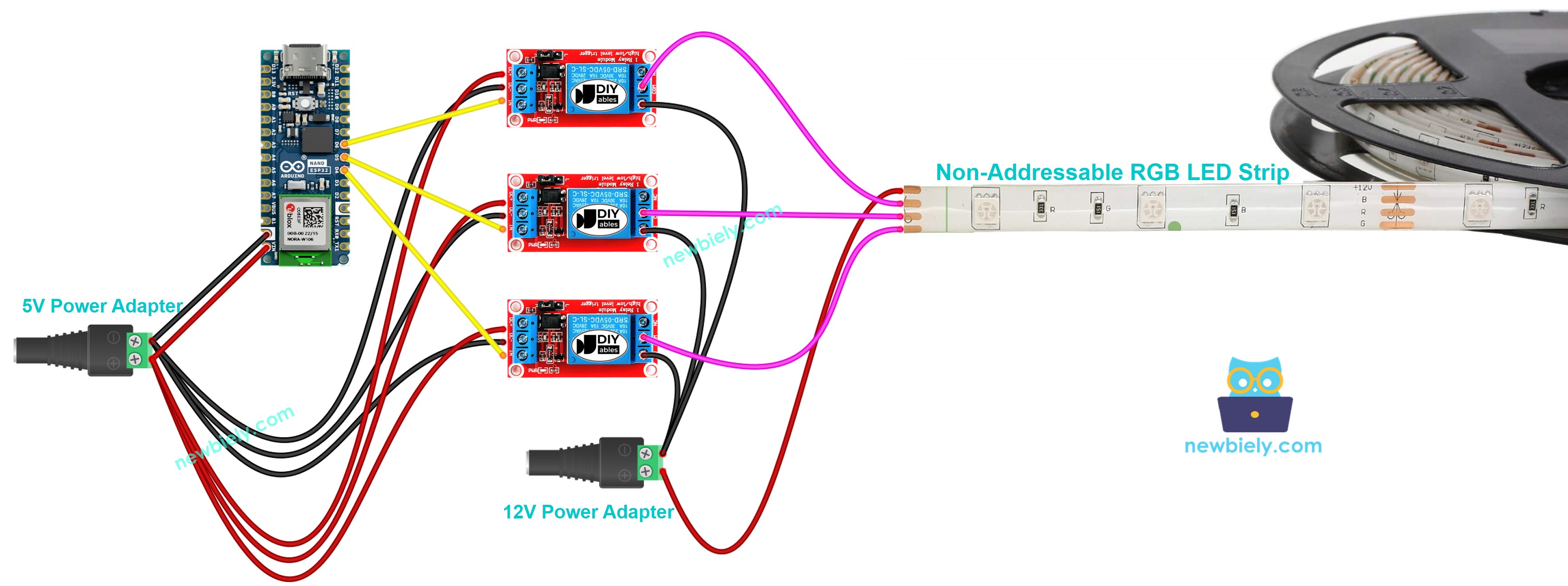 Arduino Nano ESP32 12V LED strip Wiring Diagram