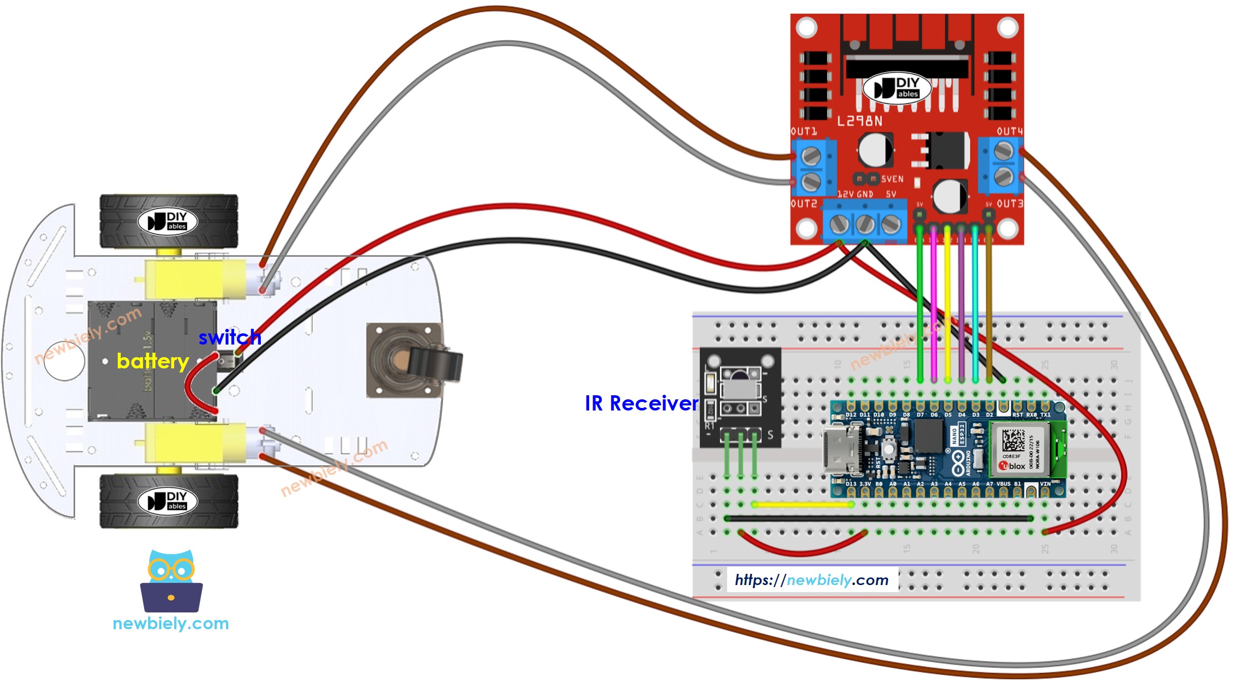 Arduino Nano ESP32 2WD car Wiring Diagram