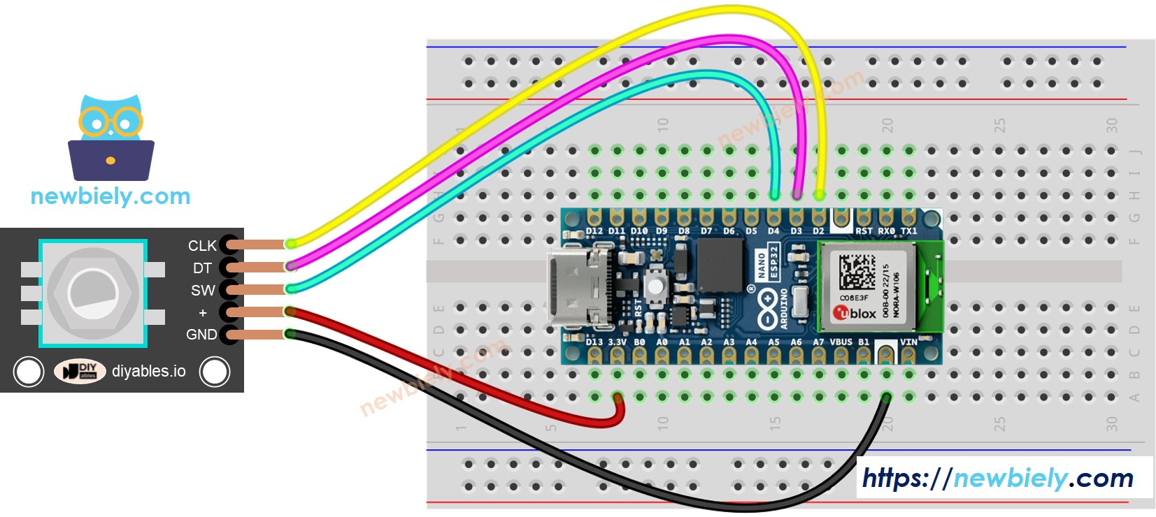 Arduino Nano ESP32 rotary encoder Wiring Diagram