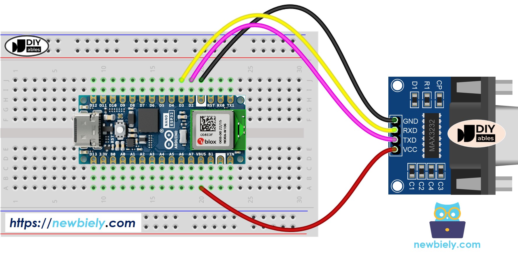 Arduino Nano ESP32 TTL to RS232 Wiring Diagram