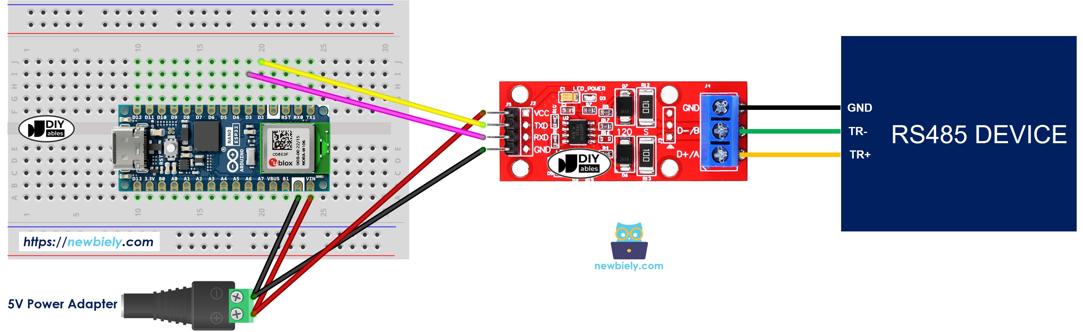 Arduino Nano ESP32 TTL to RS485 Wiring Diagram