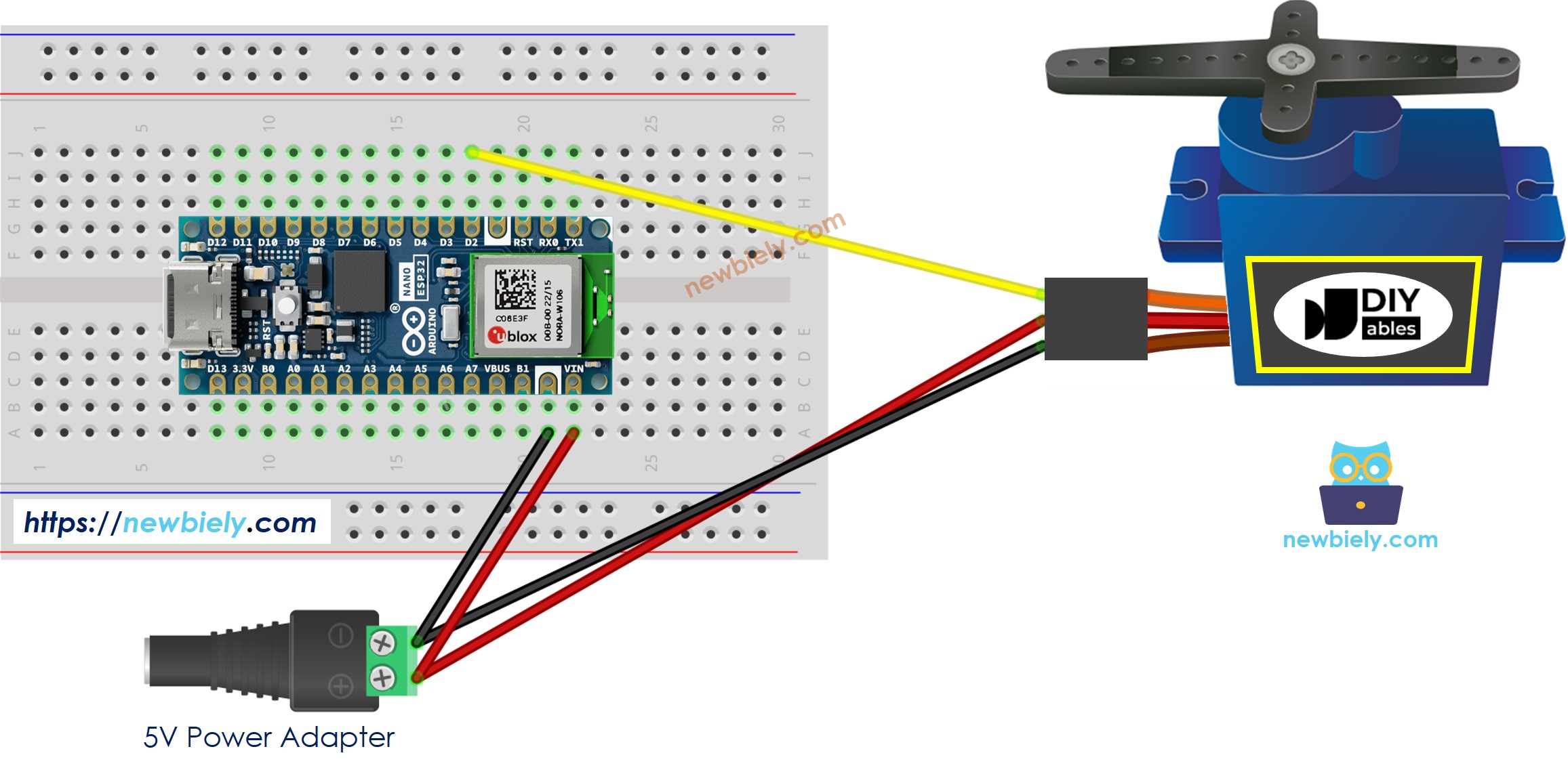 아두이노 나노 ESP32 서보 모터 external power supply 연결 배선도