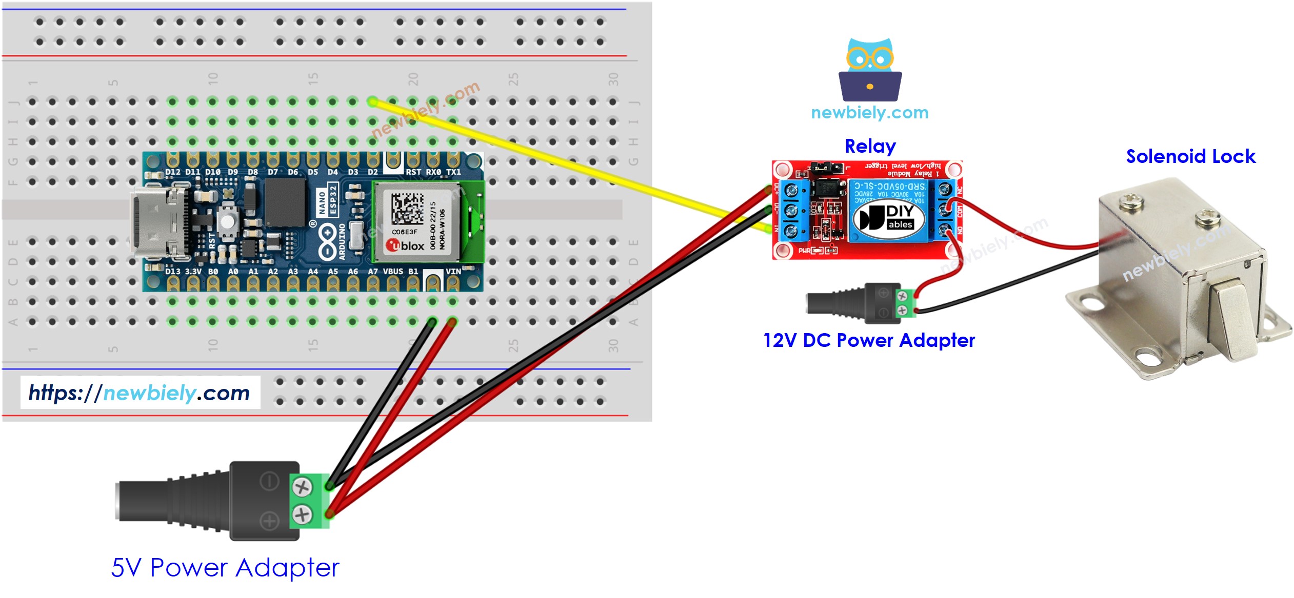 Arduino Nano ESP32 Solenoid Lock Wiring Diagram