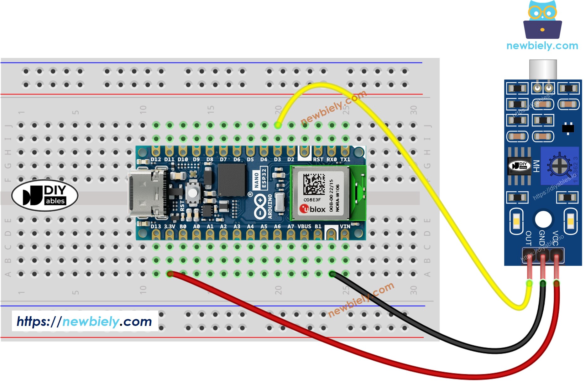 Arduino Nano ESP32 Sound Sensor Wiring Diagram