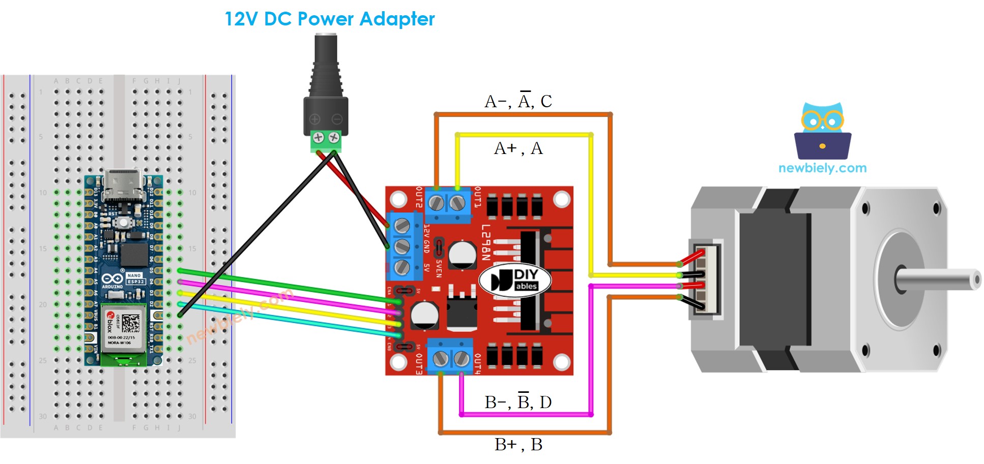 아두이노 나노 ESP32 스테퍼 모터 l298n 드라이버 연결 배선도