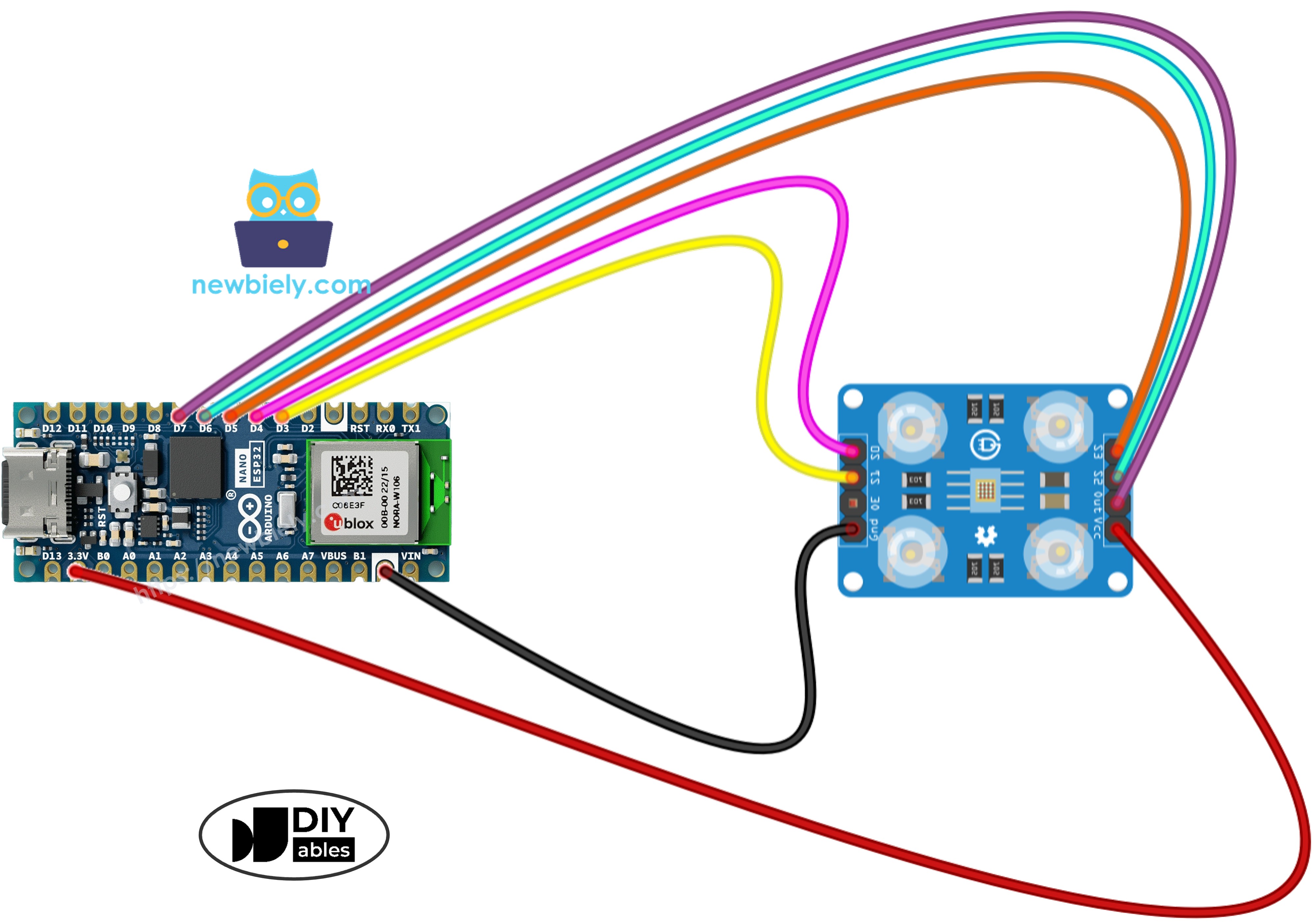 아두이노 나노 ESP32와 tcs3200 컬러 센서 배선 다이어그램