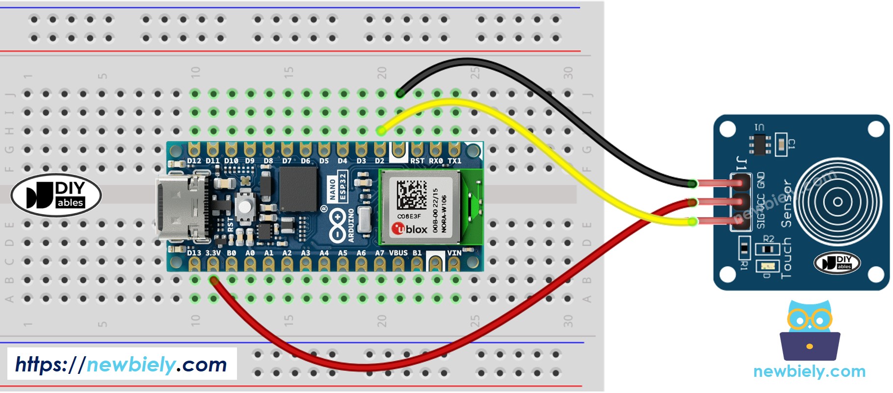 Arduino Nano ESP32 Touch Sensor Wiring Diagram