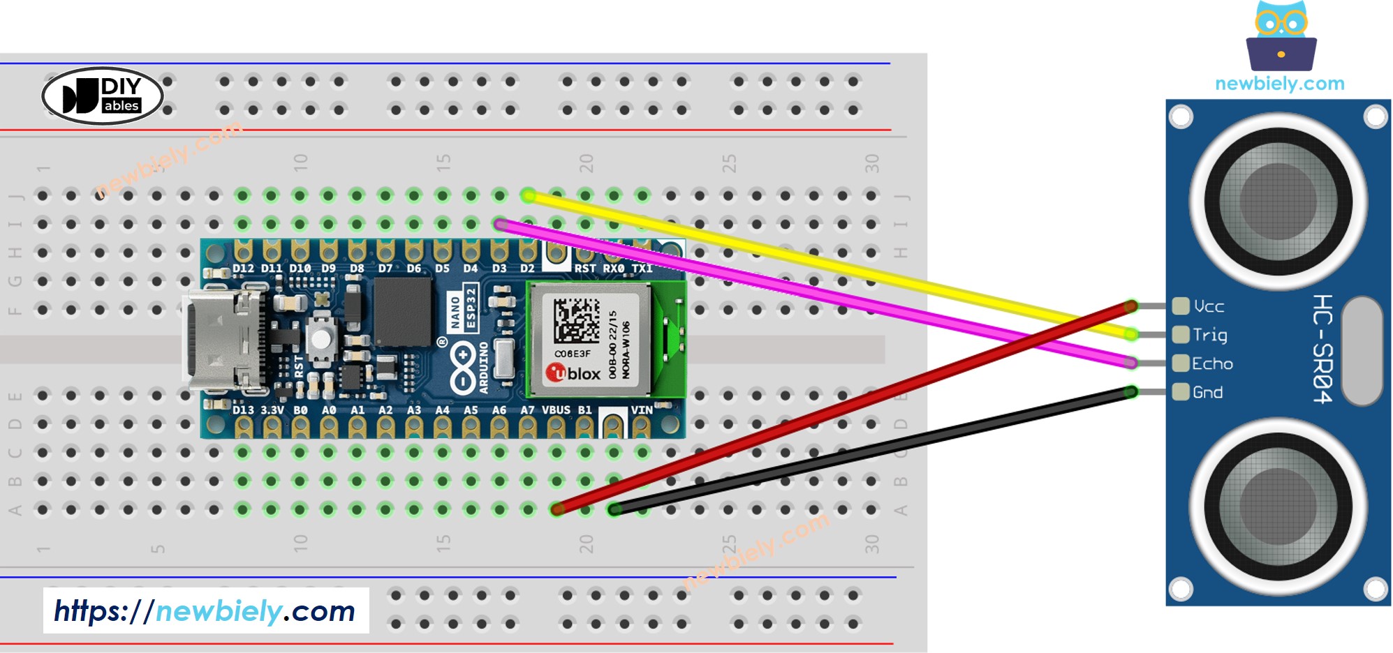 Arduino Nano ESP32 ultrasonic sensor wiring diagram