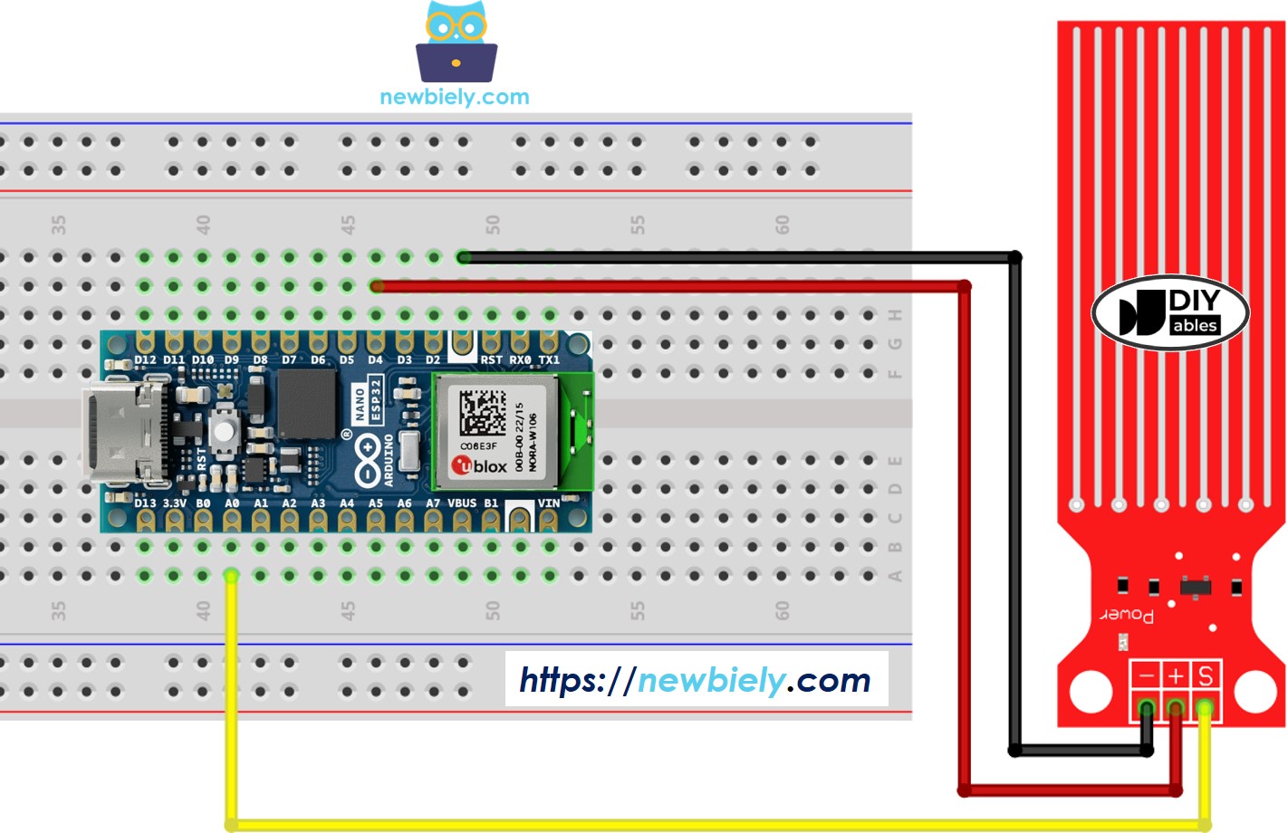 Arduino Nano ESP32 Water Sensor wiring diagram