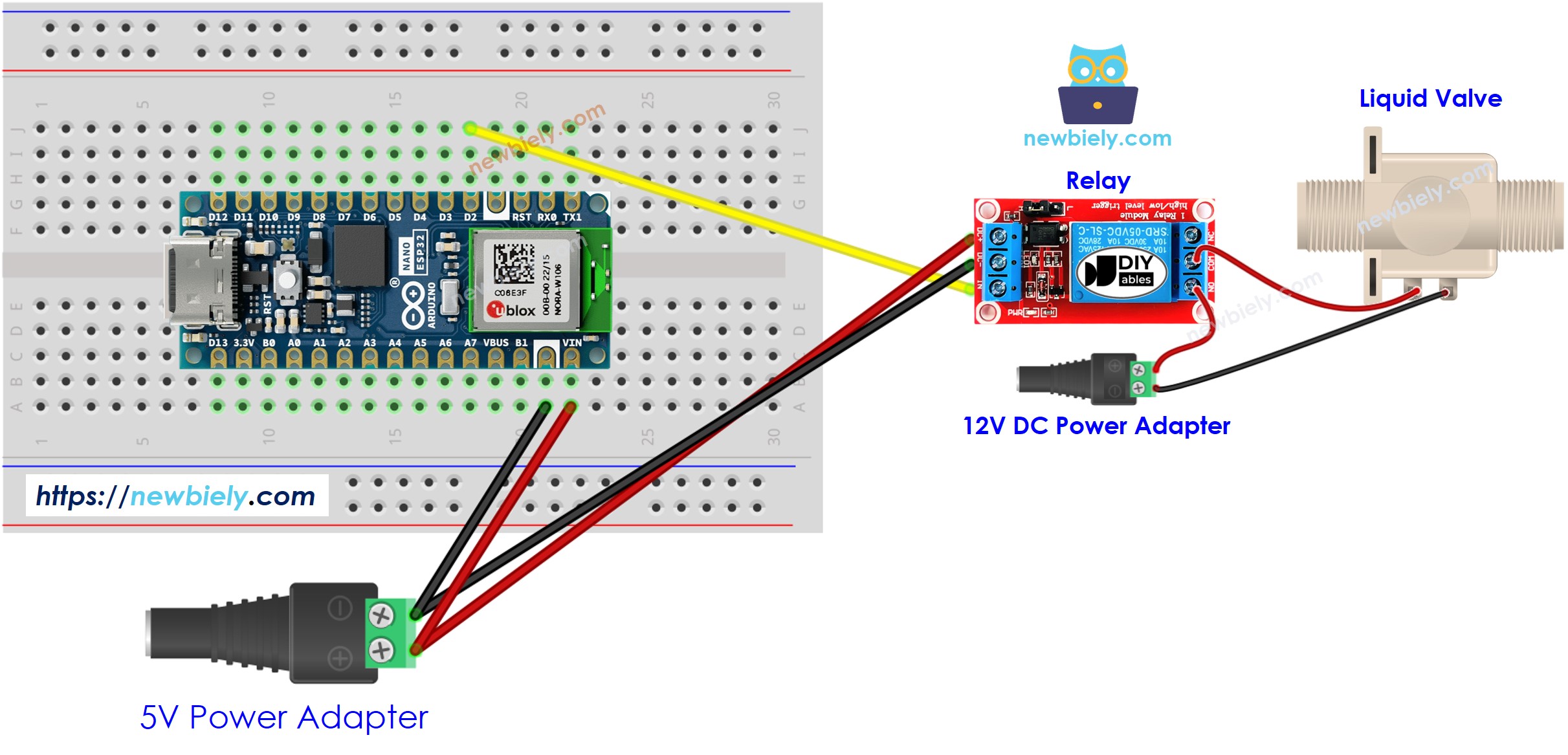 Arduino Nano ESP32 water valve wiring diagram