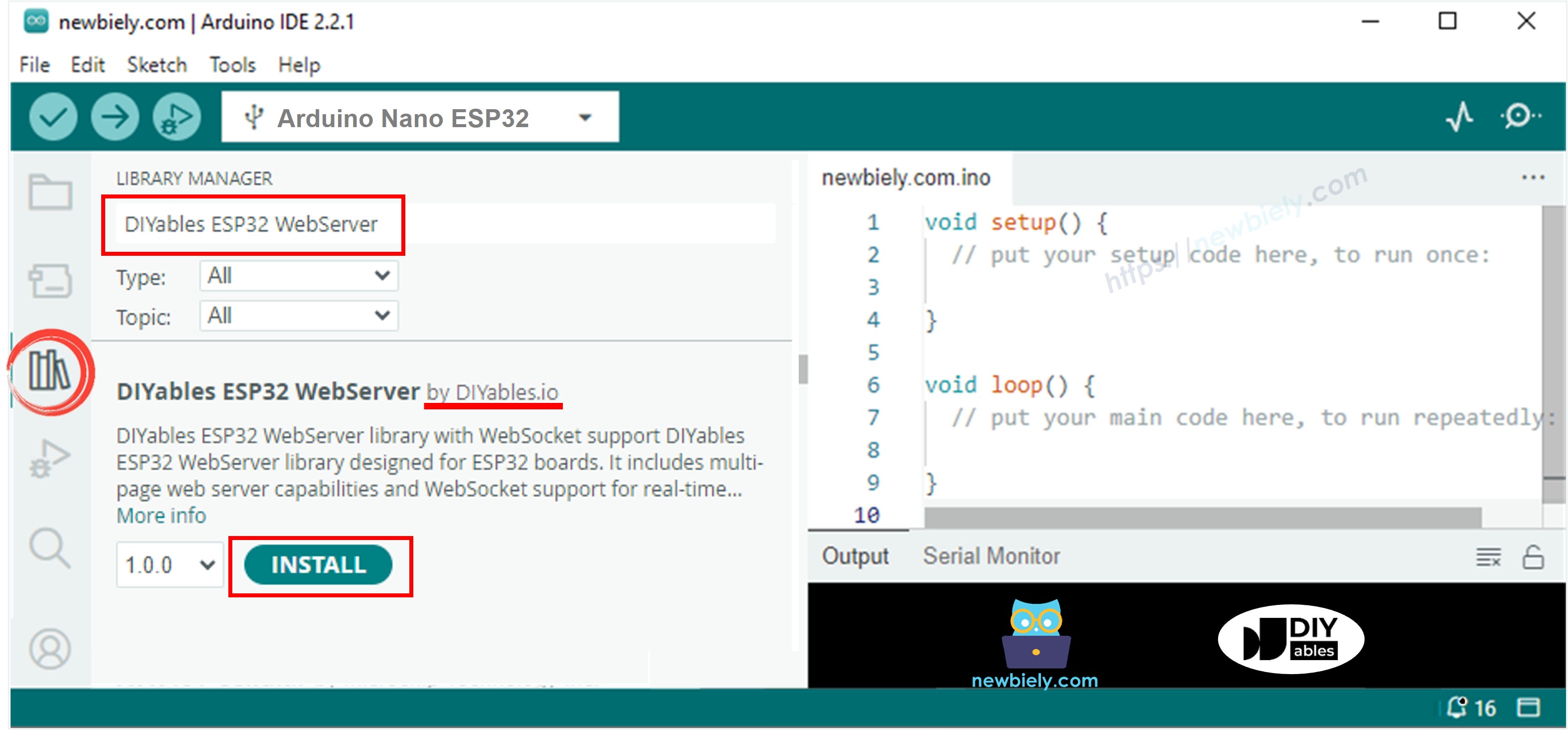 아두이노 나노 ESP32 웹 서버 라이브러리