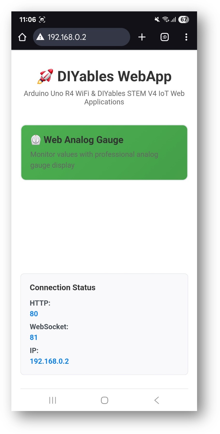 아두이노 나노 ESP32 diyaBLEs webapp 웹 아날로그 게이지 앱이 있는 홈 페이지