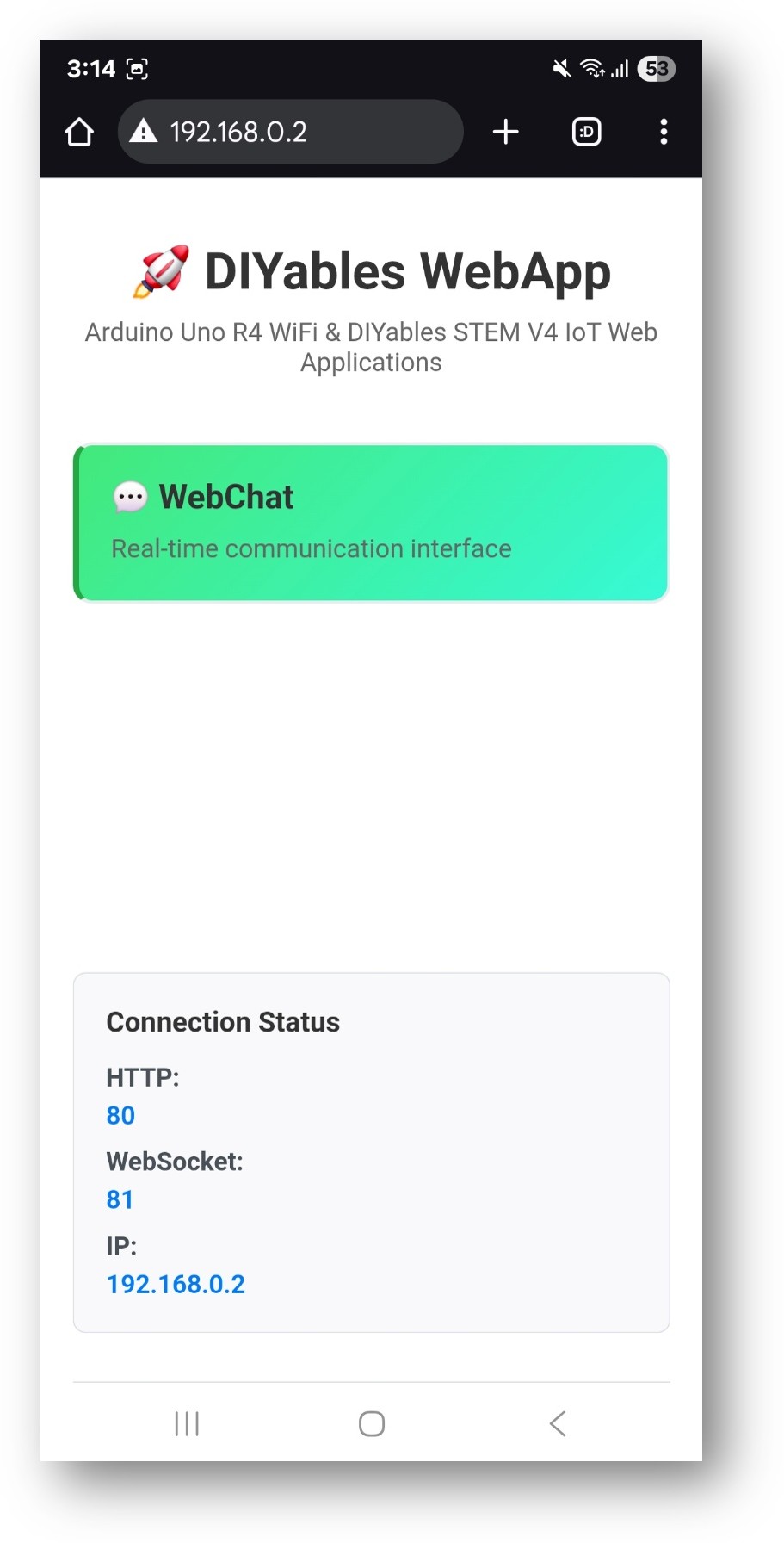 아두이노 나노 ESP32 diyaBLEs webapp 홈 페이지 - 웹 채팅 앱 포함