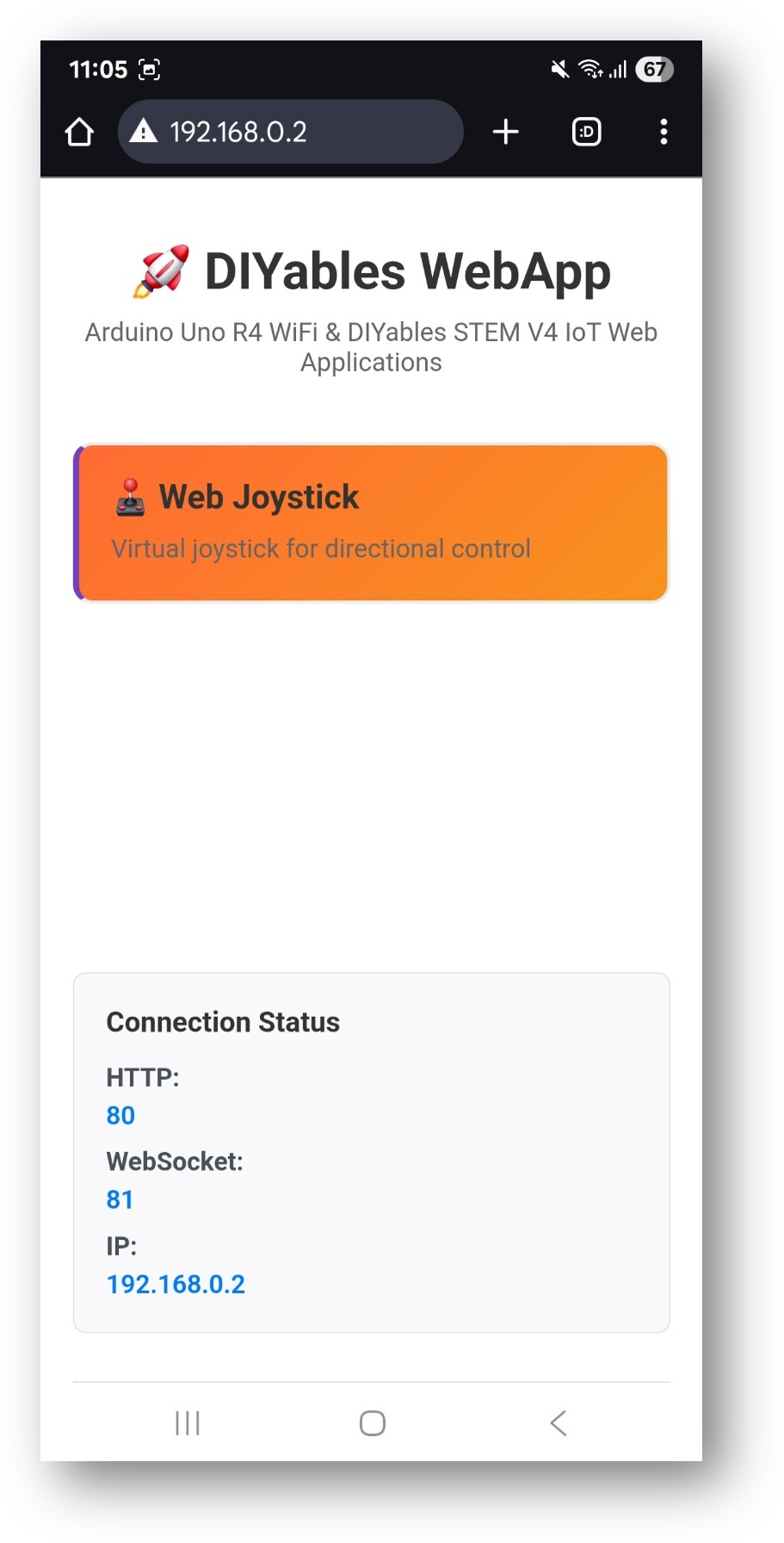 아두이노 나노 ESP32 diyaBLEs webapp 웹 조이스틱 앱이 있는 홈 페이지