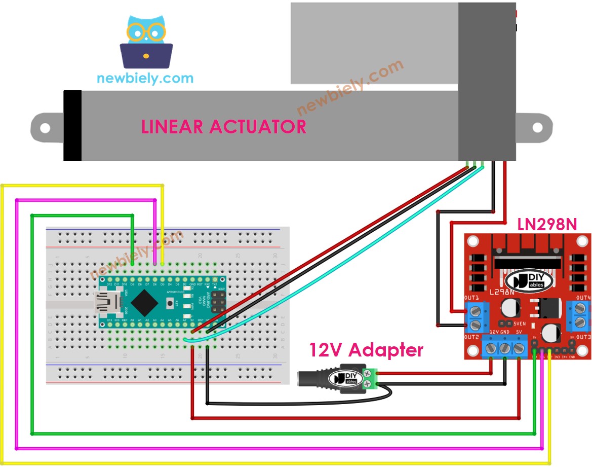 Arduino Nano Linear Actuator L298N Driver wiring diagram