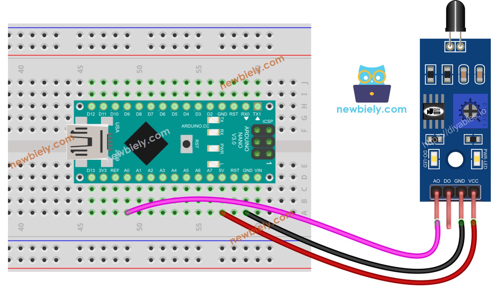 Arduino Nano fire sensor wiring diagram