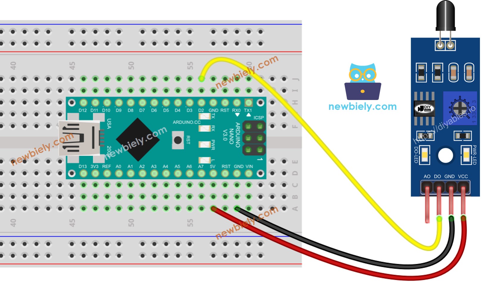 Arduino Nano Flame Sensor wiring diagram