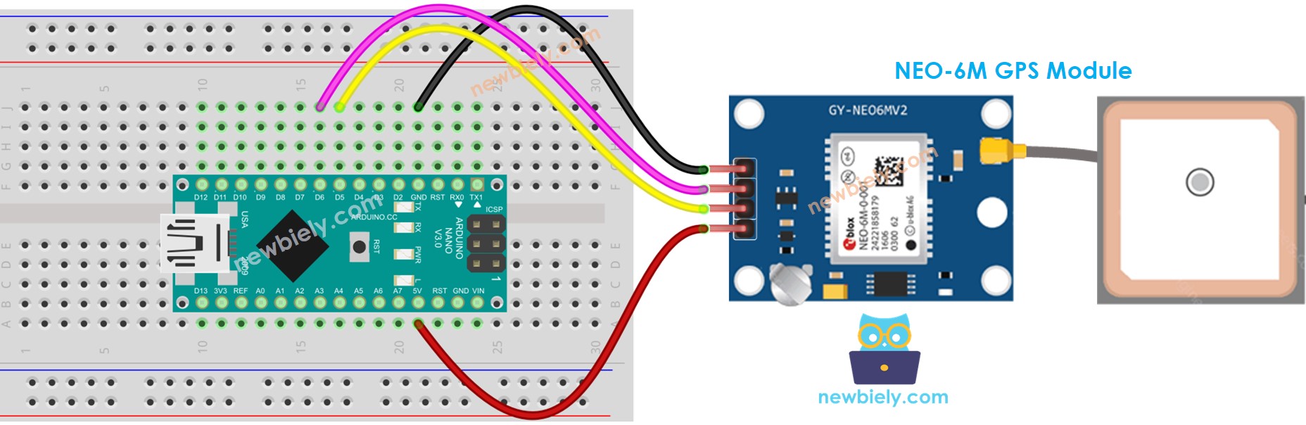 Arduino Nano GPS module wiring diagram