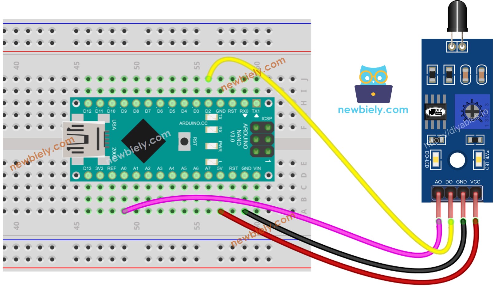 Arduino Nano infrared flame sensor wiring diagram