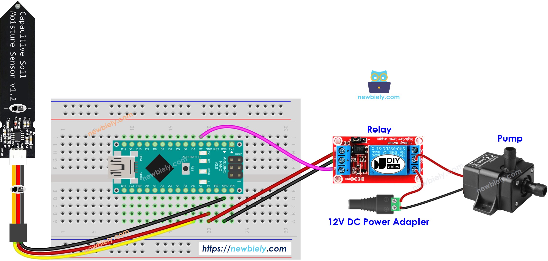 Arduino Nano soil moisture sensor Pump wiring diagram